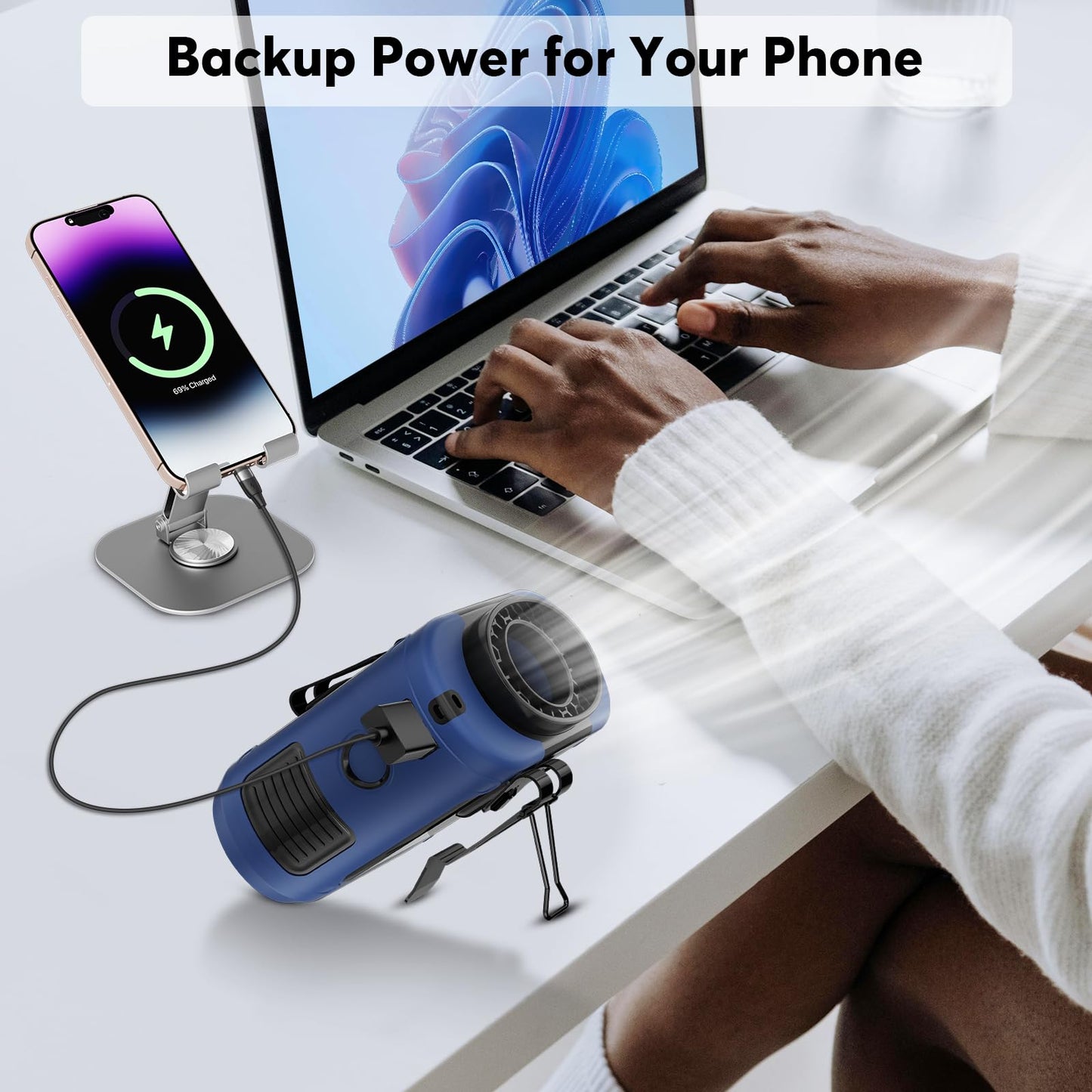 AI Portable Fan Rechargeable -10000mAh, 40H Work Time with 5 Speeds 16000RPM Strong Airflow, Personal Waist Fan with Flashlight for Clip On Belt