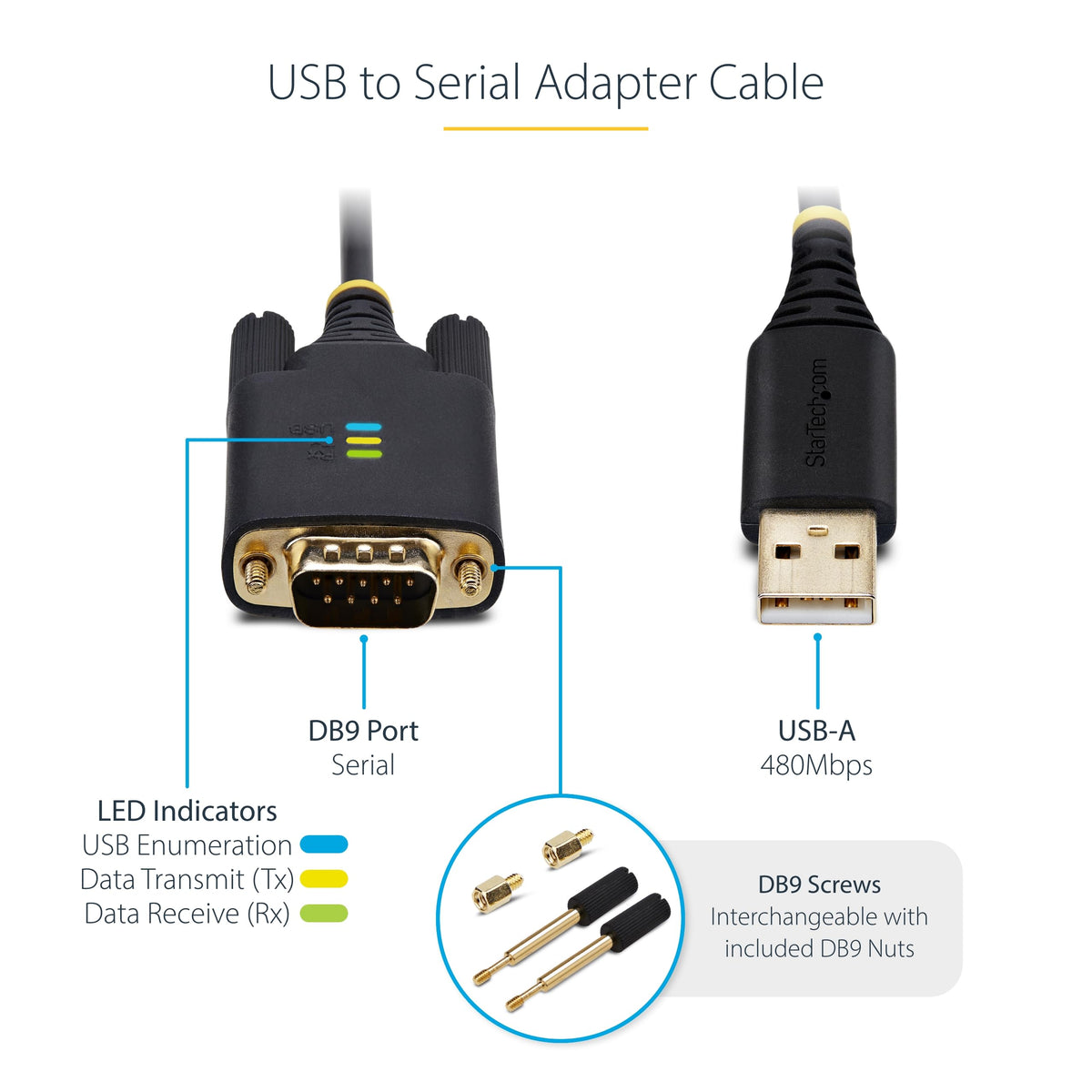 StarTech 6ft USB to Serial Adapter Cable, FTDI (1P6FFC-USB-SERIAL)