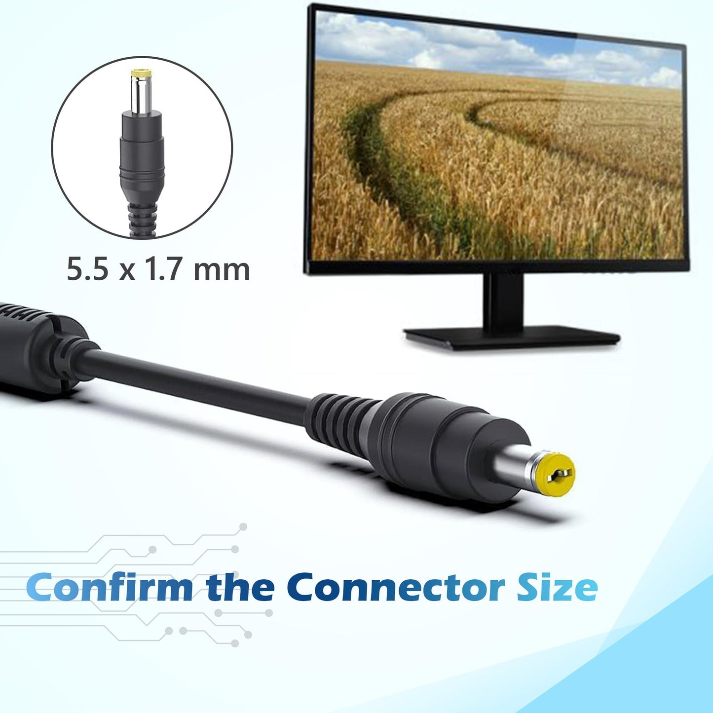 RUIQIU 65W 3.42A 19V Power Cord Compatible with Acer Monitor SB220Q R240HY S230HL SA230 SB230 H236HL SB240Y SB270 SA270 S201HL S231HL S271HL S240HL…
