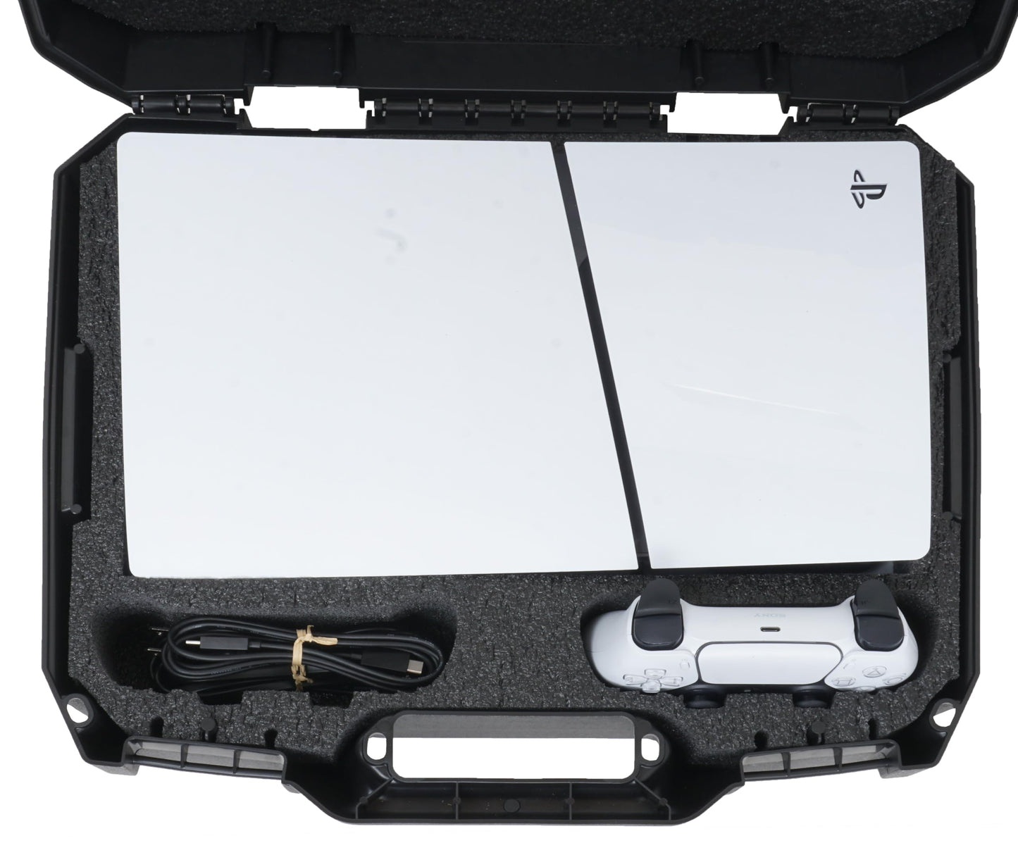 Case Club Hard Case to fit PS5 Slim - Compact Carrying Case Includes Custom Slots for 1 Game, Stand & 1-2 Controllers (PlayStation 5 Slim)