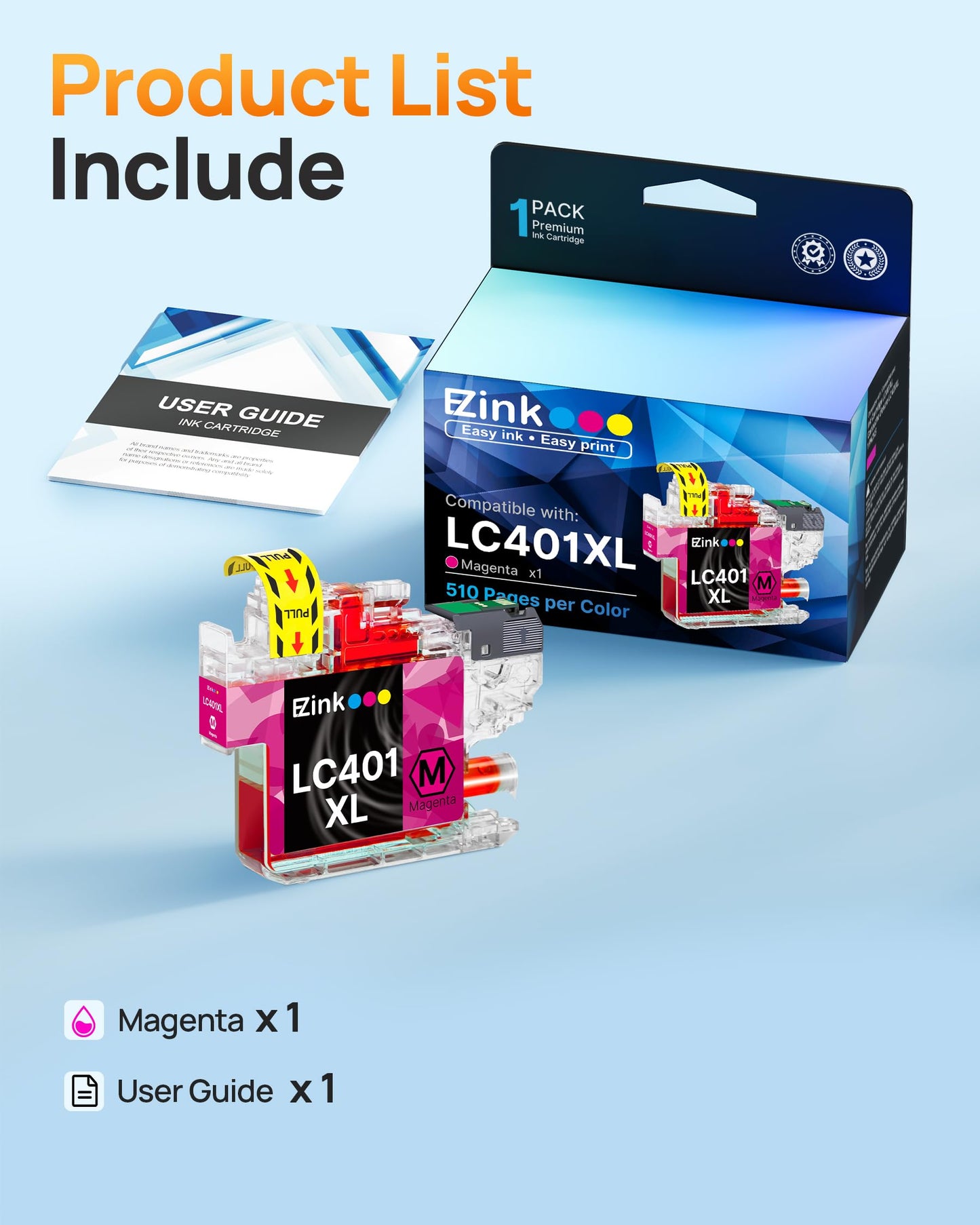 E-Z Ink Compatible Ink Cartridge Replacement for Brother LC401 XL LC401XL Ink Cartridge Use for MFC-J1010DW MFC-J1012DW MFC-J1170DW Printer (Magenta