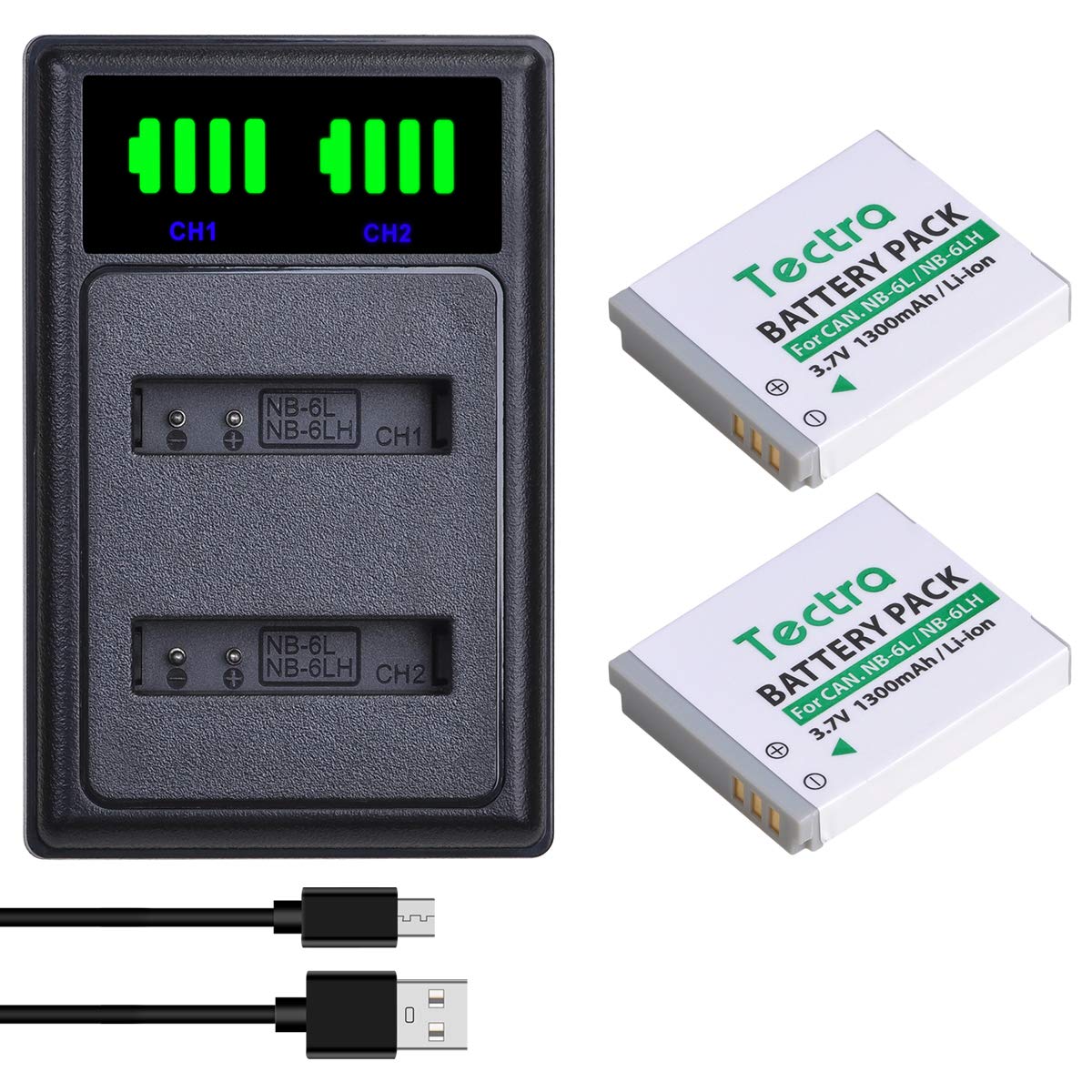 Tectra NB-6L NB-6LH Battery (2-Pack) + LED Dual Charger for Canon PowerShot SX710 HS, SX530 HS, SX510 HS, SX540 HS, SX700 HS, SX610 HS, SX600 HS