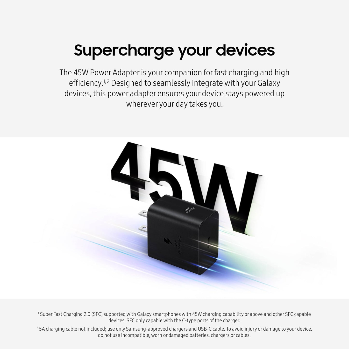 SAMSUNG 45W Wall Charger Power Adapter, Cable Not Included, Super Fast Charging for Galaxy Phones, Tablets and USB Type C Devices, Low Standby Power