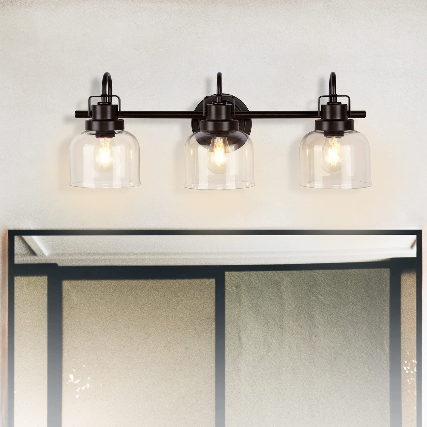 Bronze Bathroom Vanity Lights, 3-Light Vanity Light Fixtures for Bathroom, Oil Rubbed Bronze Vanity Light with Clear Glass Shade, Wall Sconces