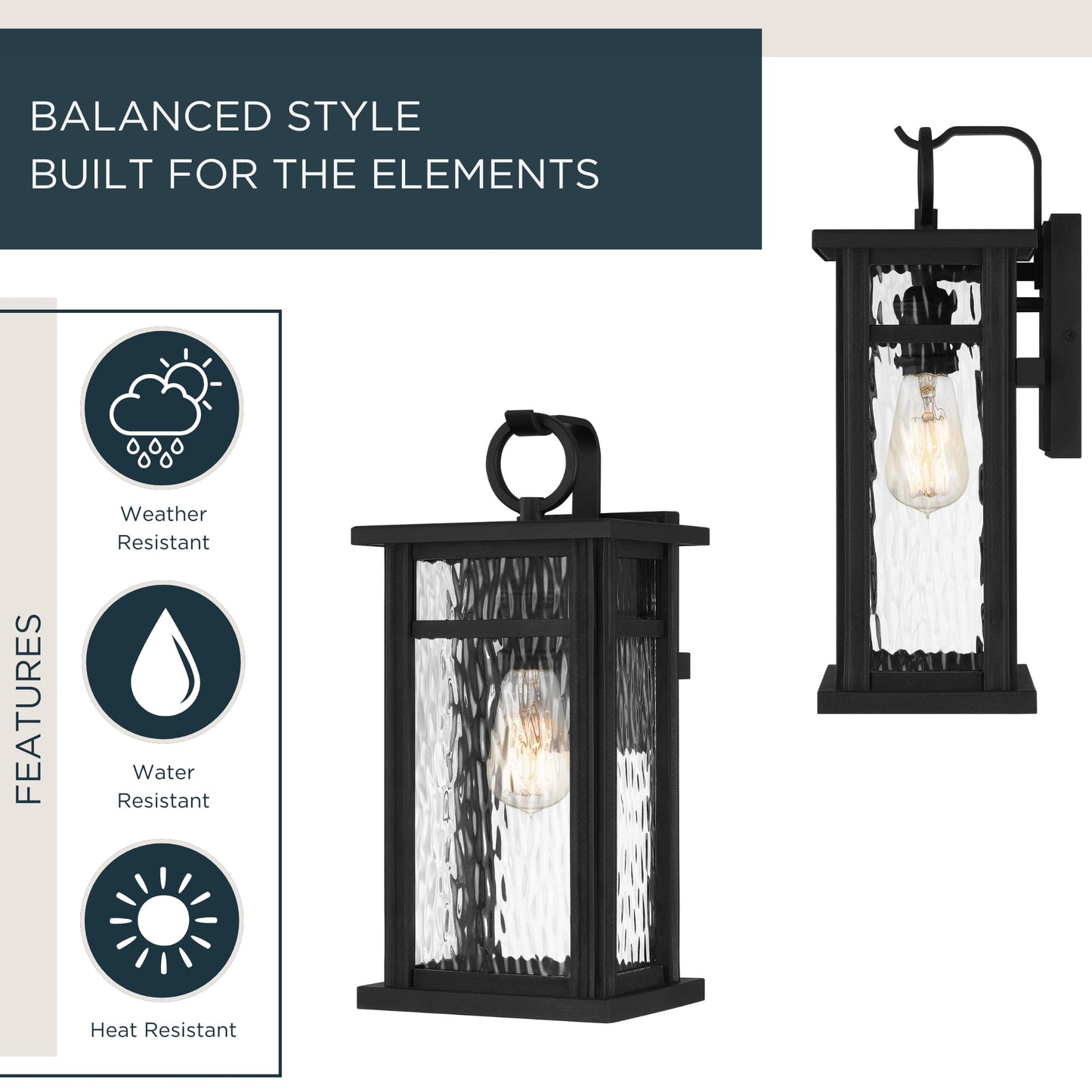 Quoizel Moira 15.75" Outdoor Wall Sconce, Earth Black with Clear Glass, Marine-Grade ETL Wet Rated