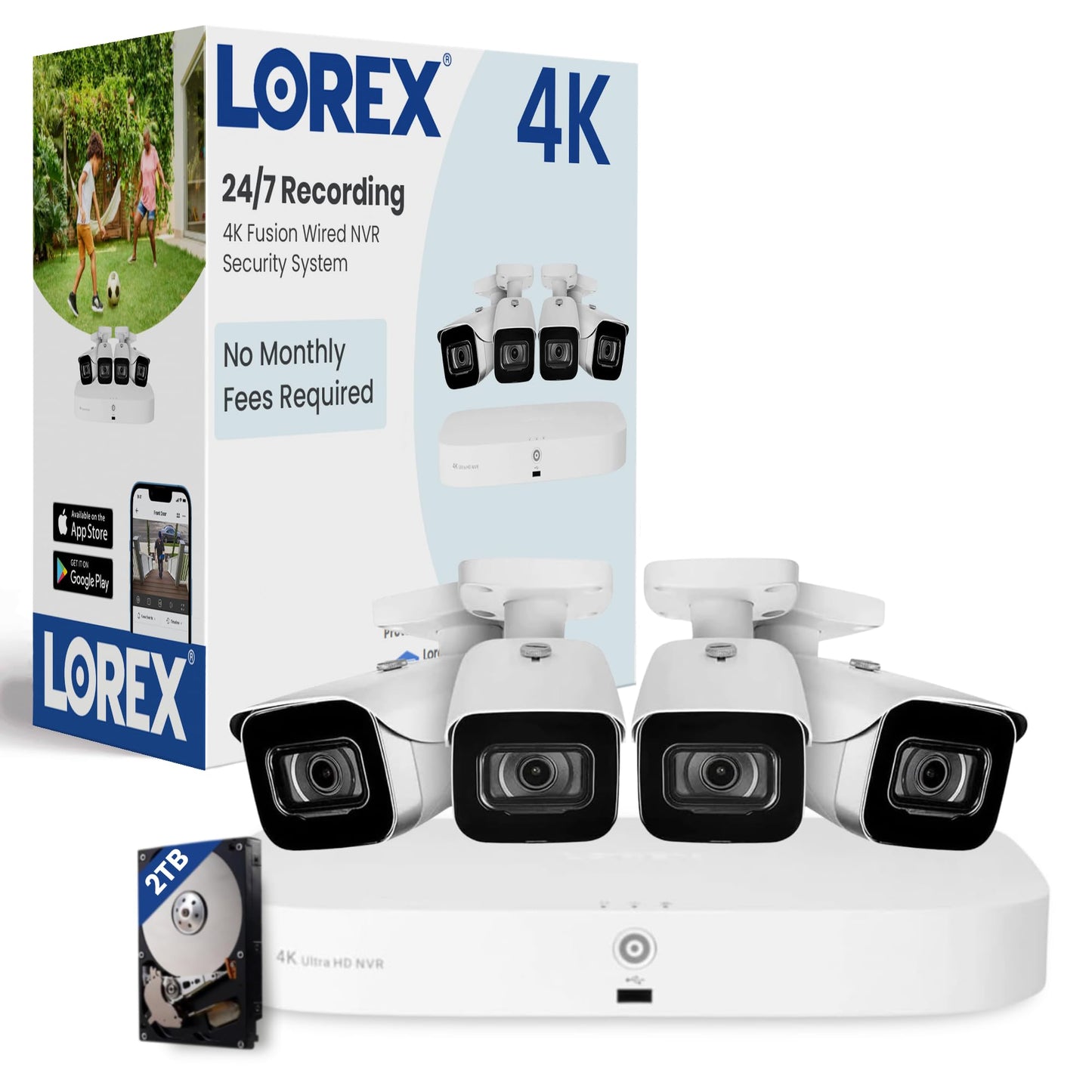 Lorex Fusion 4K Security Camera System w/ 2TB NVR - 8 Channel PoE Wired Home Security System w/ 4 Metal Cameras - Motion Detection, Color Night