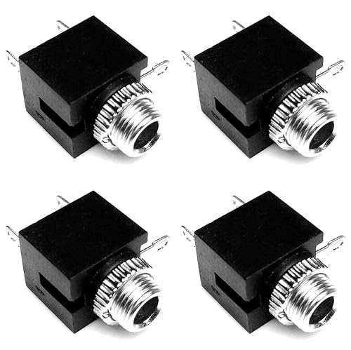 3.5mm Mono TS Female Jack Socket, Panel Chassis Mount Solder Audio Connector, Black, 4 Pack