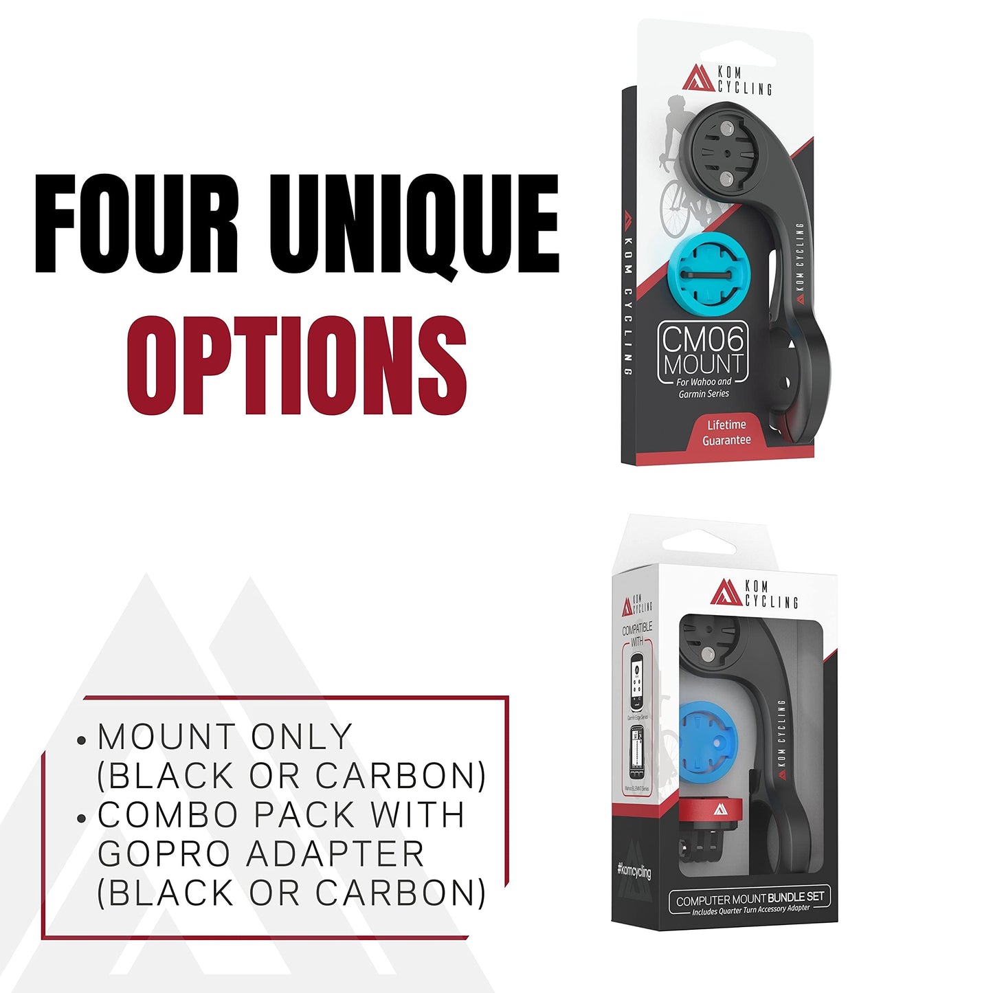 KOM Cycling CM06 Quick Release GoPro Computer Mount for Wahoo and Garmin Bike Computers (Bike Mount Compatible with Edge 1050, Wahoo Ace and Others)