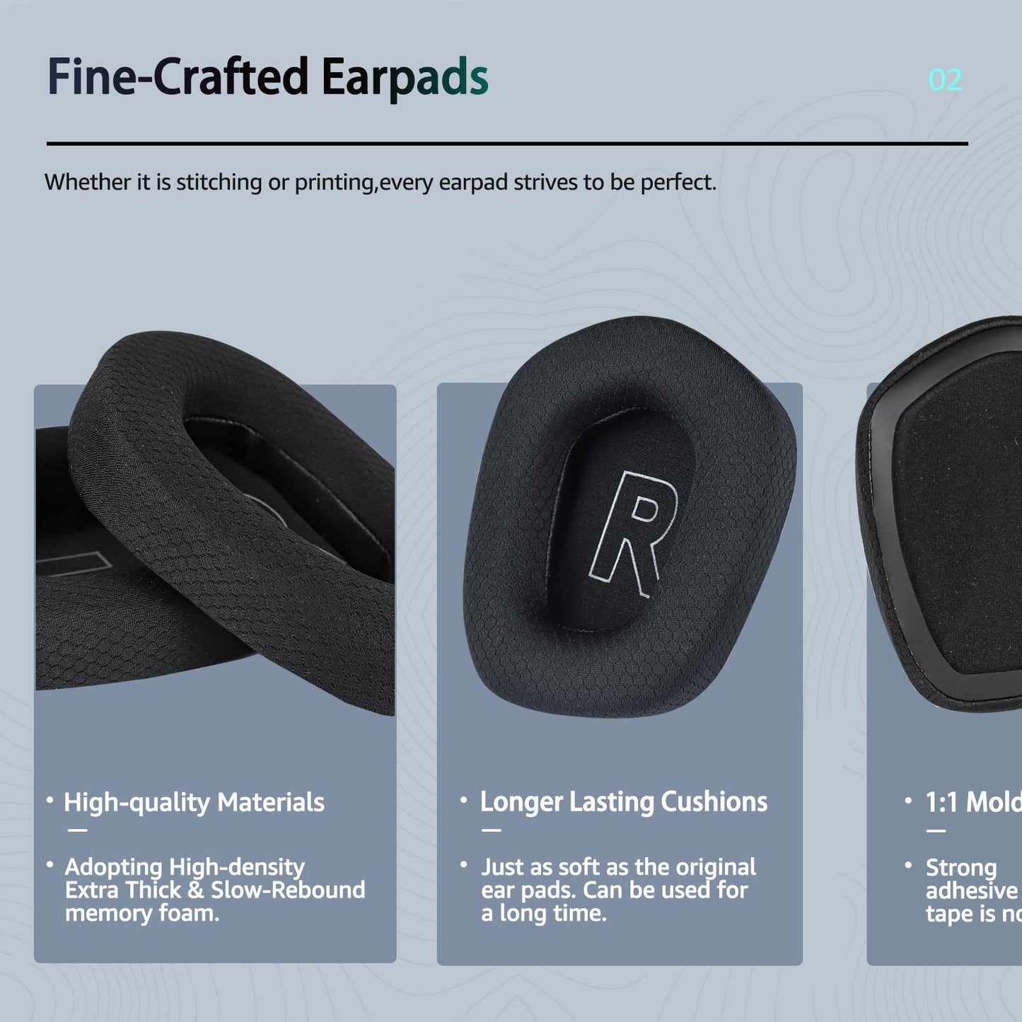 Wzsipod Fabric Replacement Ear Pads for Logitech G733 Gaming Headset, Also Fit Logitech G335 Wireless Headphone, EarPads Accessories with Soft Mesh