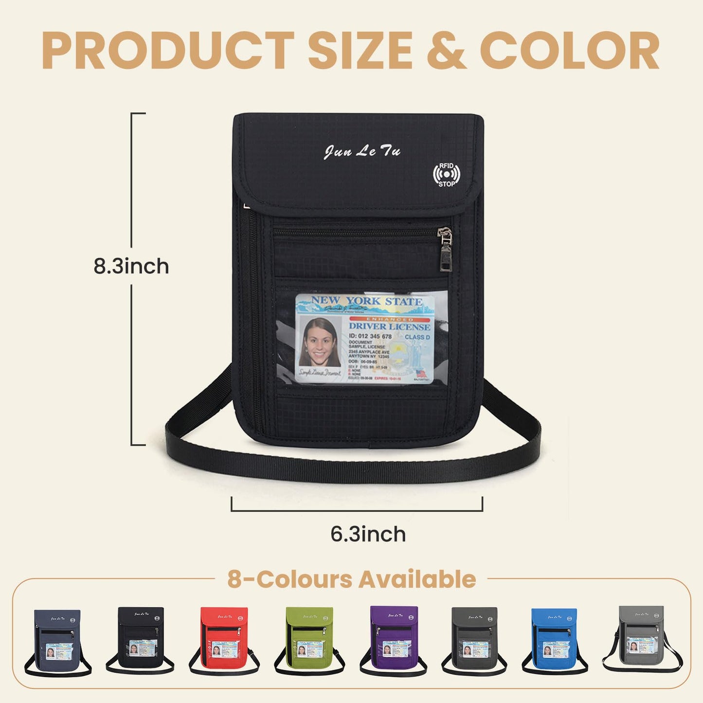 ROOSALANCE Passport Holder – RFID Blocking Travel Wallet with Visual Window, Waterproof Neck Pouch & Document Organizer for Men & Women, Black