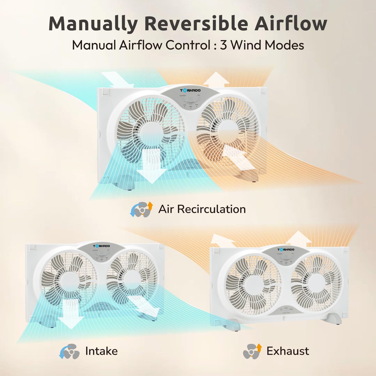 Tornado 9 Inch Dual Window Fan with Remote Control, 3-Speed, Expandable 23.5-35.4 Inches, 3 Modes (Cooling/Exhaust/Circulation), Detachable Base,