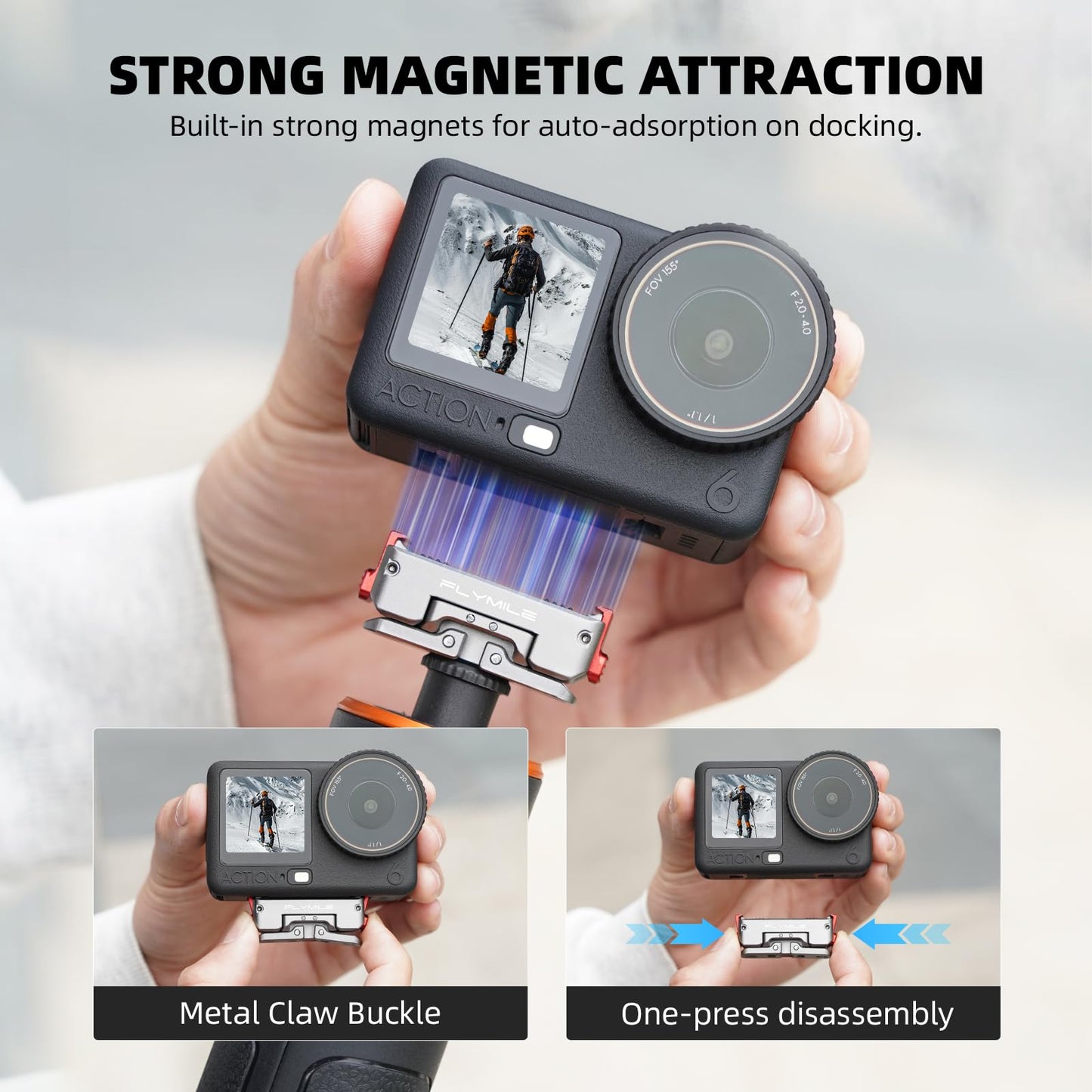 BRDRC Action 6 Magnetic Quick-Release Mount, 360° Horizontal Rotation Aluminum Alloy Adapter for DJI OSMO Action 6/Nano, with 1/4" Threaded Hole