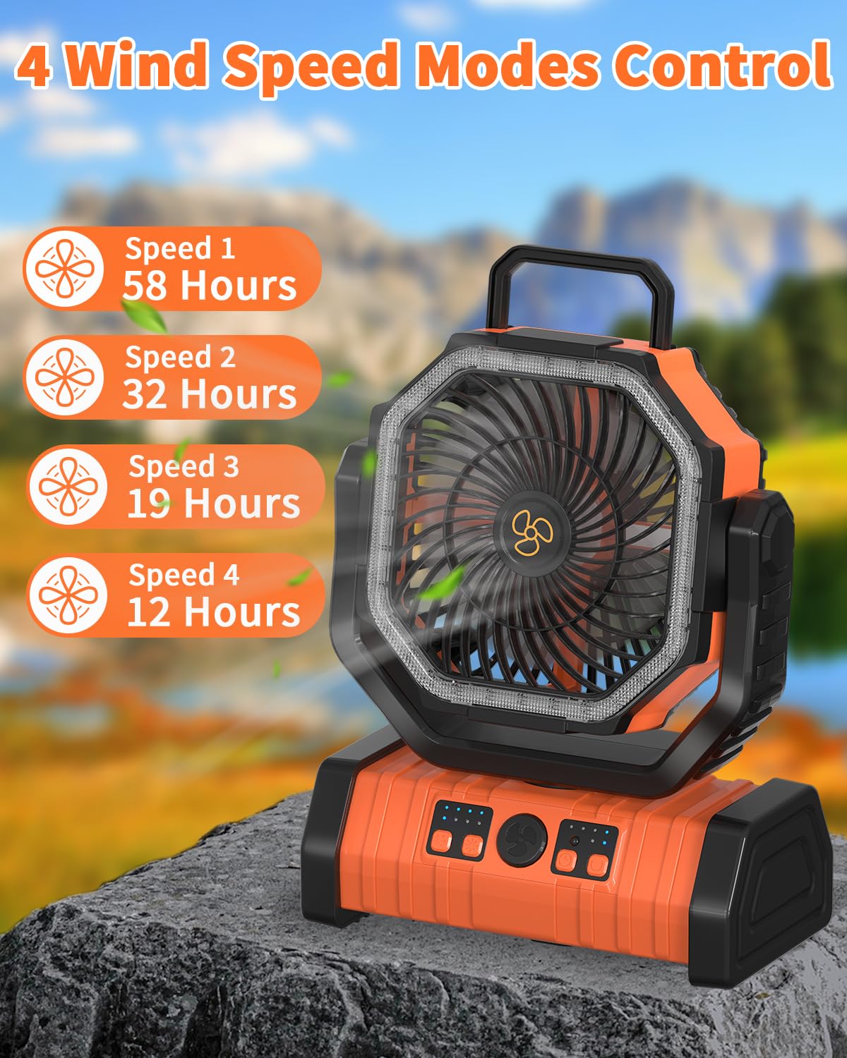 ADUST Camping Fan Battery Powered 20000mAh Outdoor Tent Fans - Orange