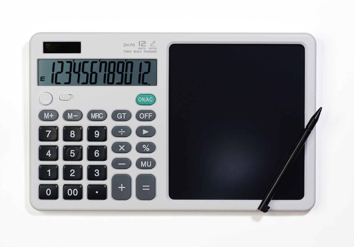 Desk Calculator Large Display with 7'' Erasable Writing Pad, 12 Digits Large Screen Display Jumbo Calculadora, Solar & Battery Powered Big Button