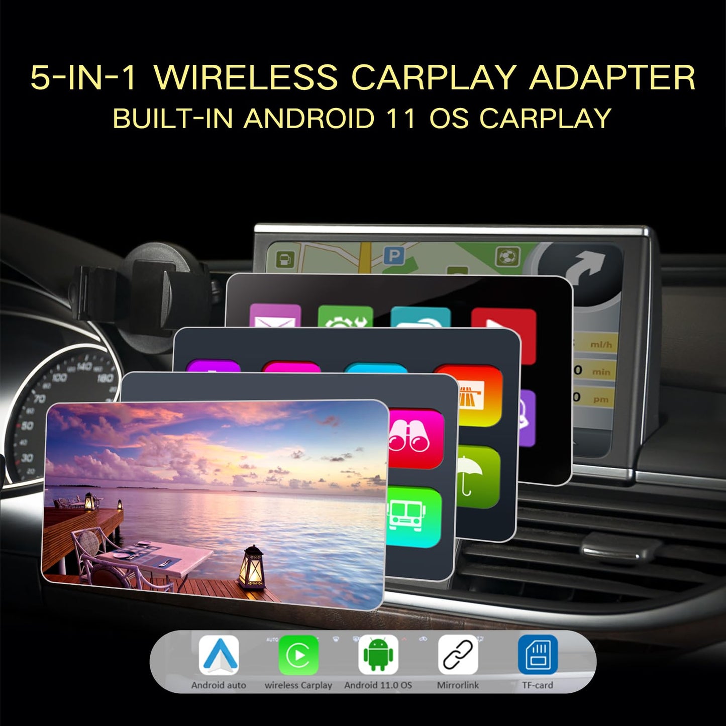 Wireless Carplay Adapter, 4 in 1 Wireless Android Auto Adapter Compatible with Netflix/YouTube Convert Wired to Wireless CarPlay Dongle for Cars, Plug