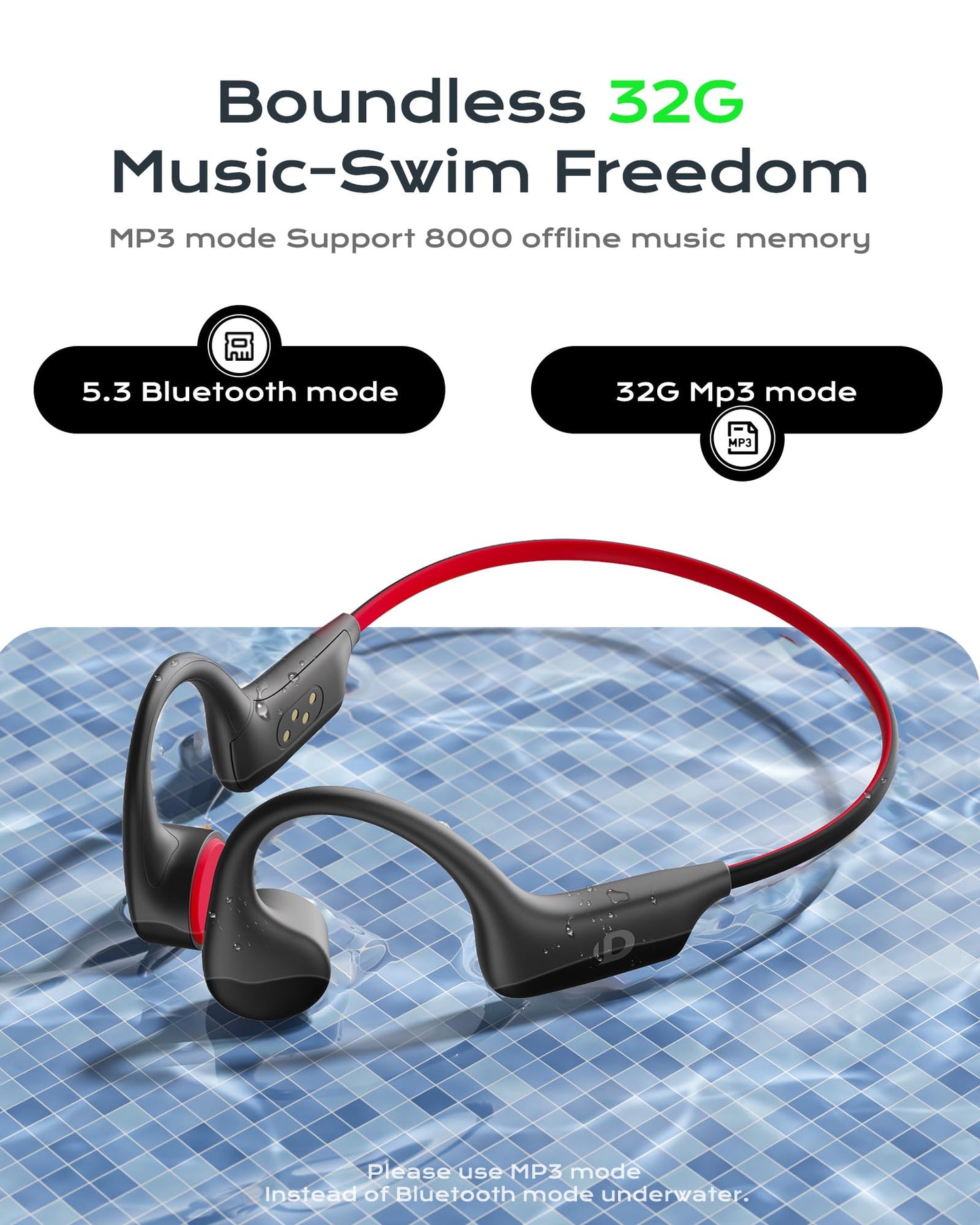 DEMICEA Open Ear Sport Headphones, Wireless Bone Conduction Earphones, Built-in 32GB MP3,with Mic, IP68, Sweat & Water Resistant, Up to 8 Hours…
