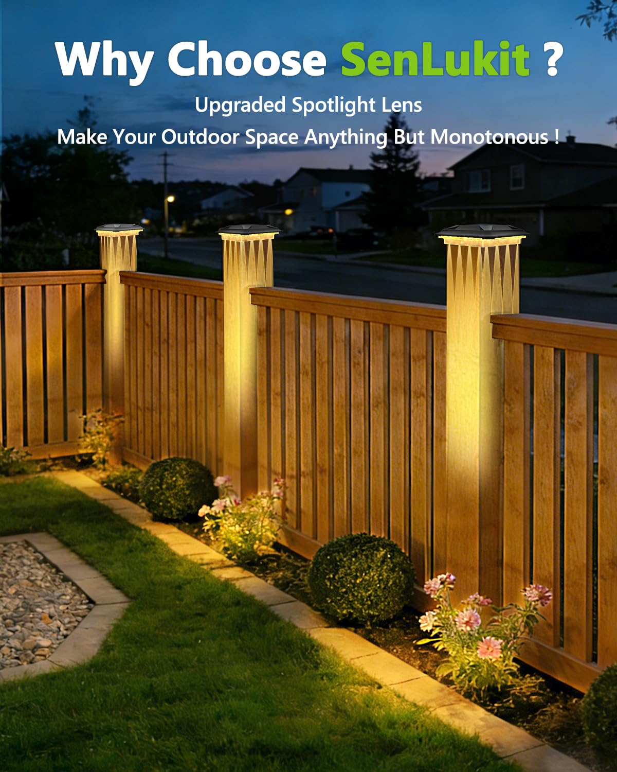 Solar Post Cap Lights 8 Pack Upgraded 16LED Spot Lens Outdoor Waterproof Post Light 3-Color Modes Warm & Cool & Neutral White Solar Light Fit for 4x4