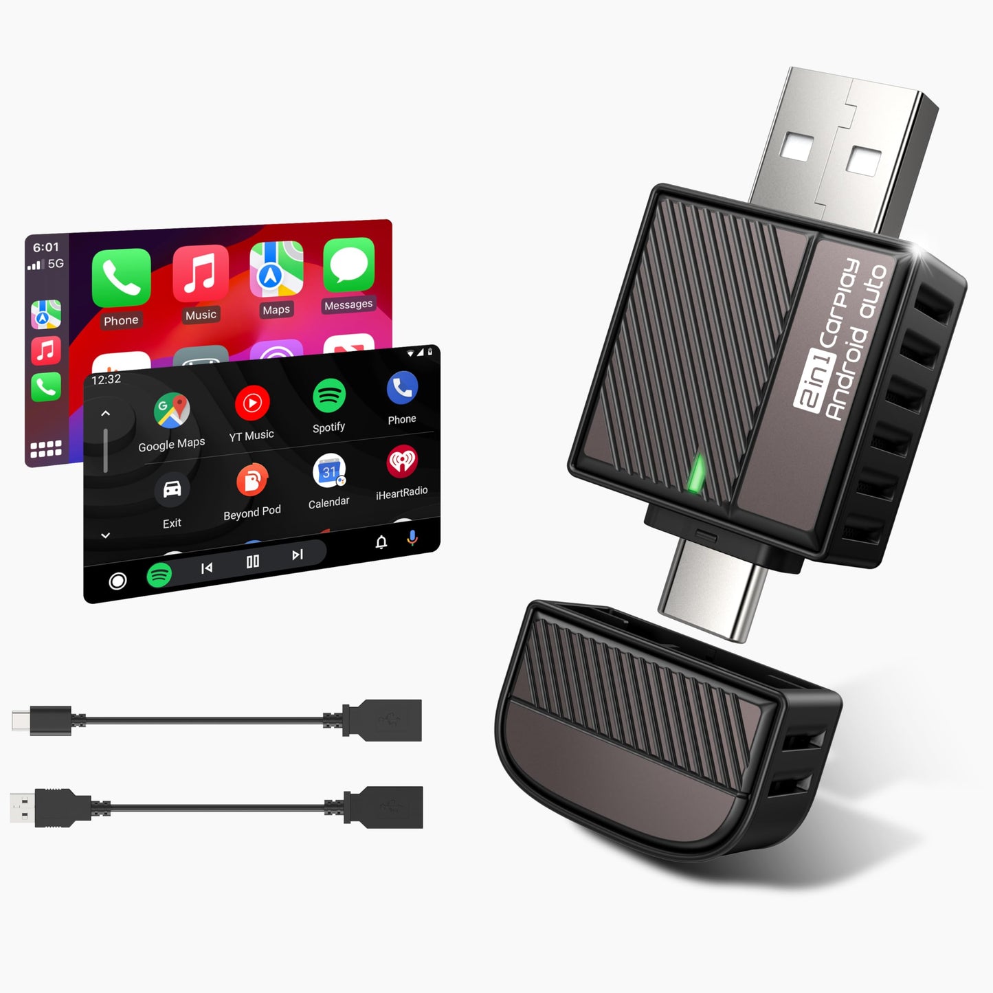 ByteWave Wireless Android Auto & CarPlay Adapter 2-in-1 Converts Wired to Wireless 2025 Upgraded, Plug-and-Play Dongle with Low Latency, Connect