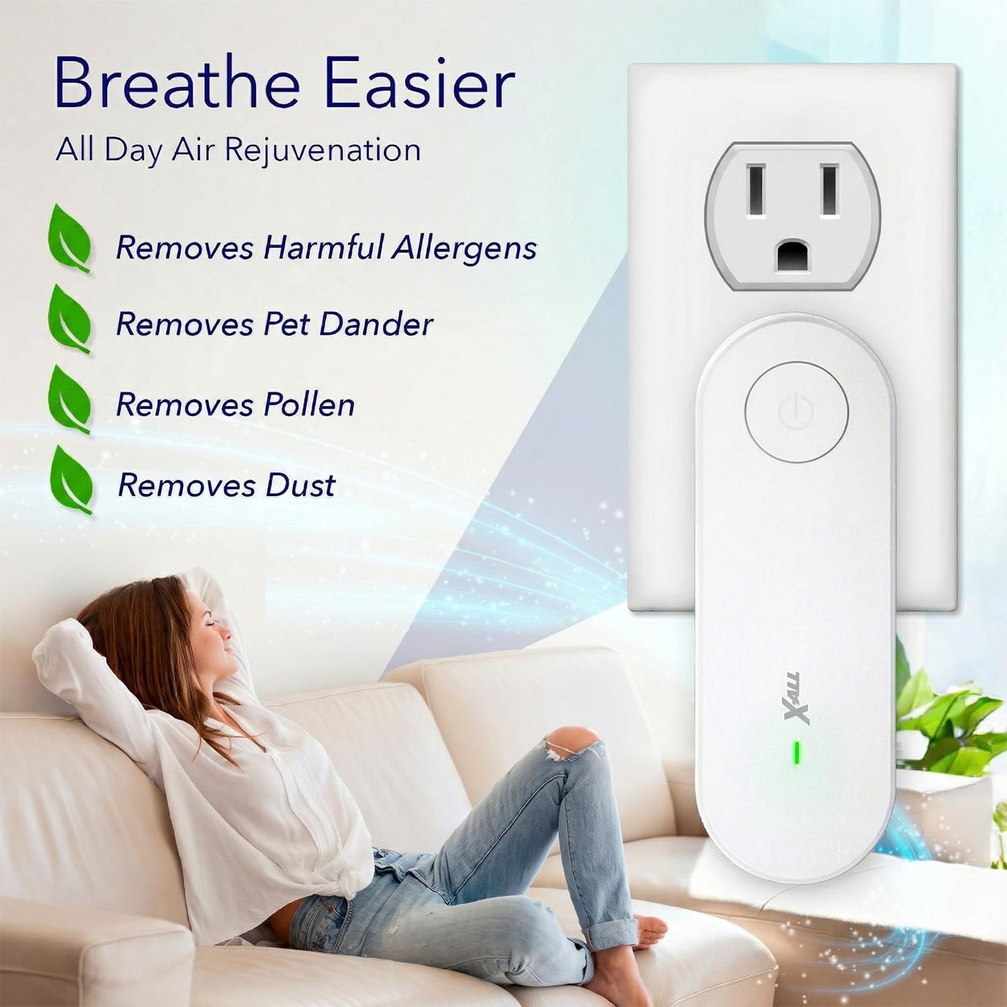 X-All Air Ionizer - Plug-In Ionizer for Bedroom, Home, Office - Freshens Air from Pets, Cooking, Trash, and Smoke