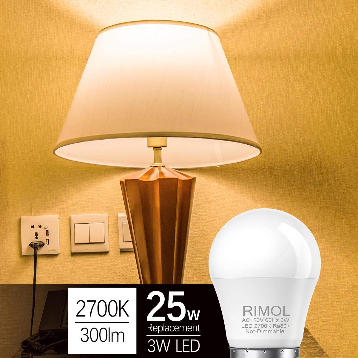 RIMOL 3W LED Bulb Equivalent 25 Watt Light Bulbs, A15 LED Light Bulb Soft White 2700K Energy Saving E26 Low Watt Light Bulbs for Home Bedroom(8 Pack)