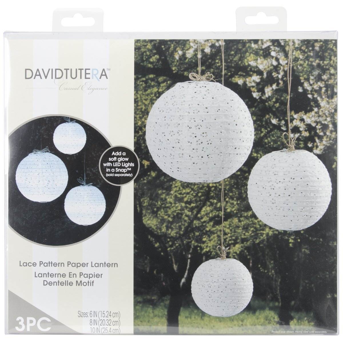 Darice DT814 David Tutera 3-Piece Lace Look Paper Lanterns, 6/8/10-Inch, White