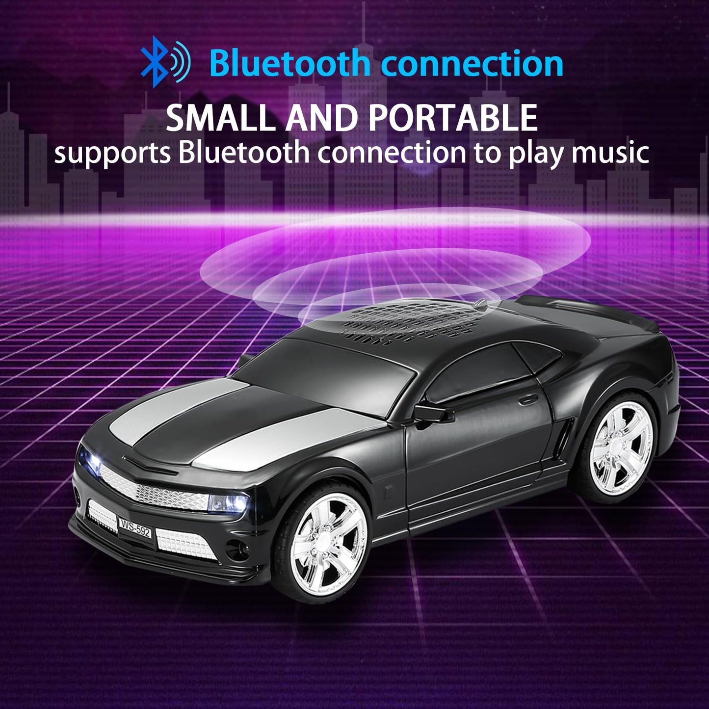 WSTER WS-592 Supercar Design Bluetooth Replica Speaker - Portable Car Model Wireless Speaker with TWS Stereo, FM Radio, LED Party Lights, USB/TF