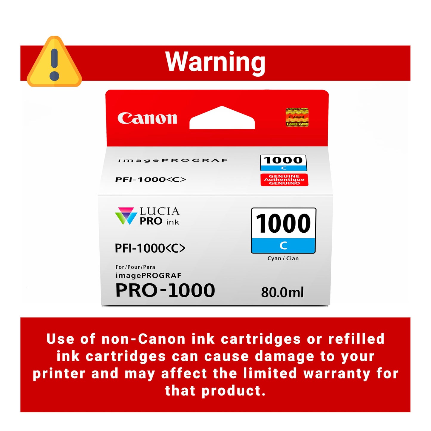 Canon PFI-1000 Genuine Cyan Ink Tank, Compatible with ImagePROGRAF PRO-1000 Printers