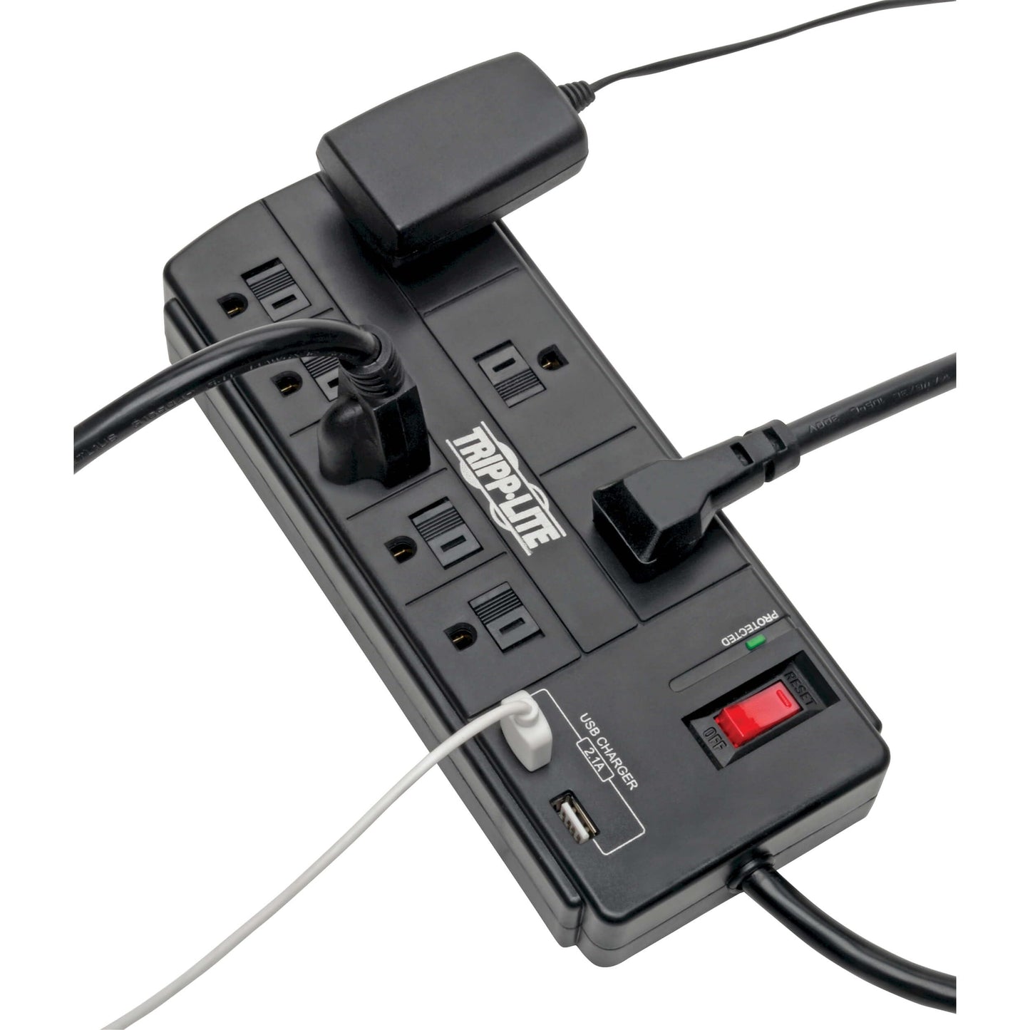 Tripp Lite Surge Protector with USB Charging, 8 Outlet Surge Protector Power Strip, 2 USB Charge Ports, 8ft Cord, 1200 Joules, Black (TLP88USBB)