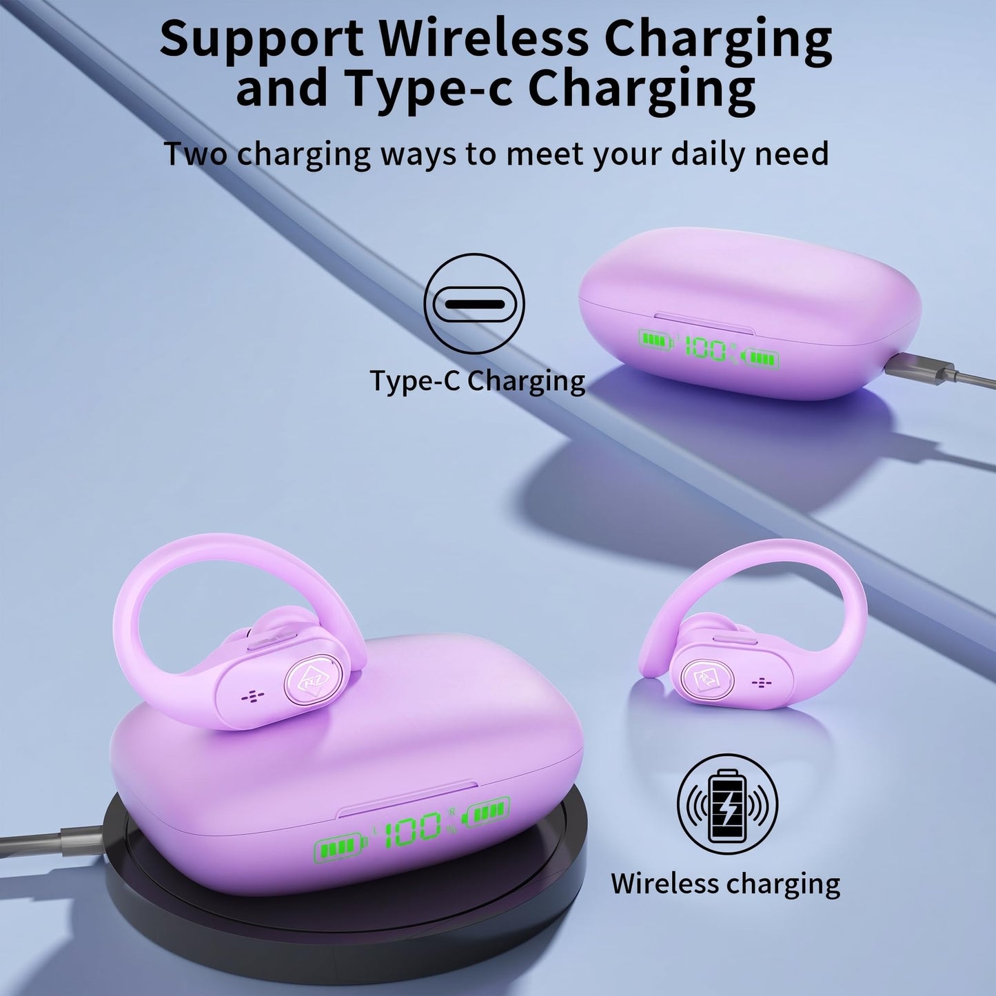 Wireless Earbuds Bluetooth Headphones 96H Playtime LED Display Waterproof Built in Mic Deep Bass Sound Secure Over Ear buds Earhooks for iPhone