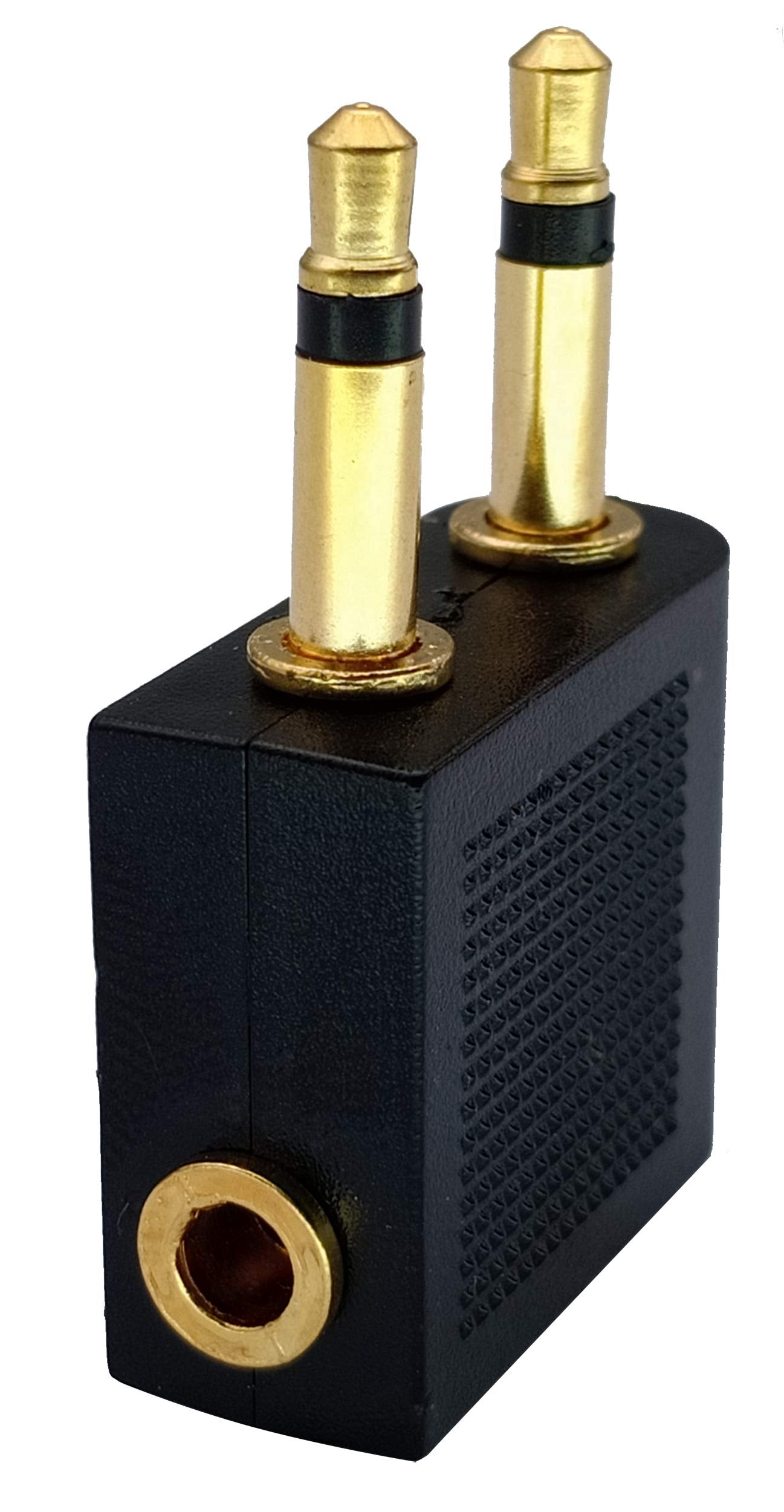 AAOTOKK Dual 3.5mm (1/8") Male to 3.5mm Female AUX Audio Jack Adapter Converter for Using Headphone on Airplane Airline Flight (2 Pack)