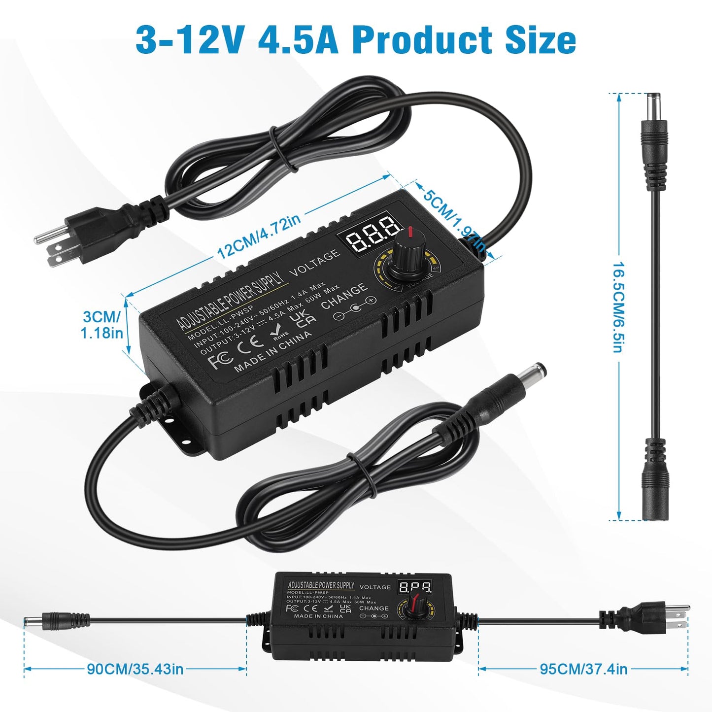 3V ~ 12V 4.5A 54W Power Supply Adjustable,3V 4V 5V 6V 7V 8V 9V 10V 11V 12V Variable Universal AC/DC Adapter 100V-240V AC to DC Converter with 14…