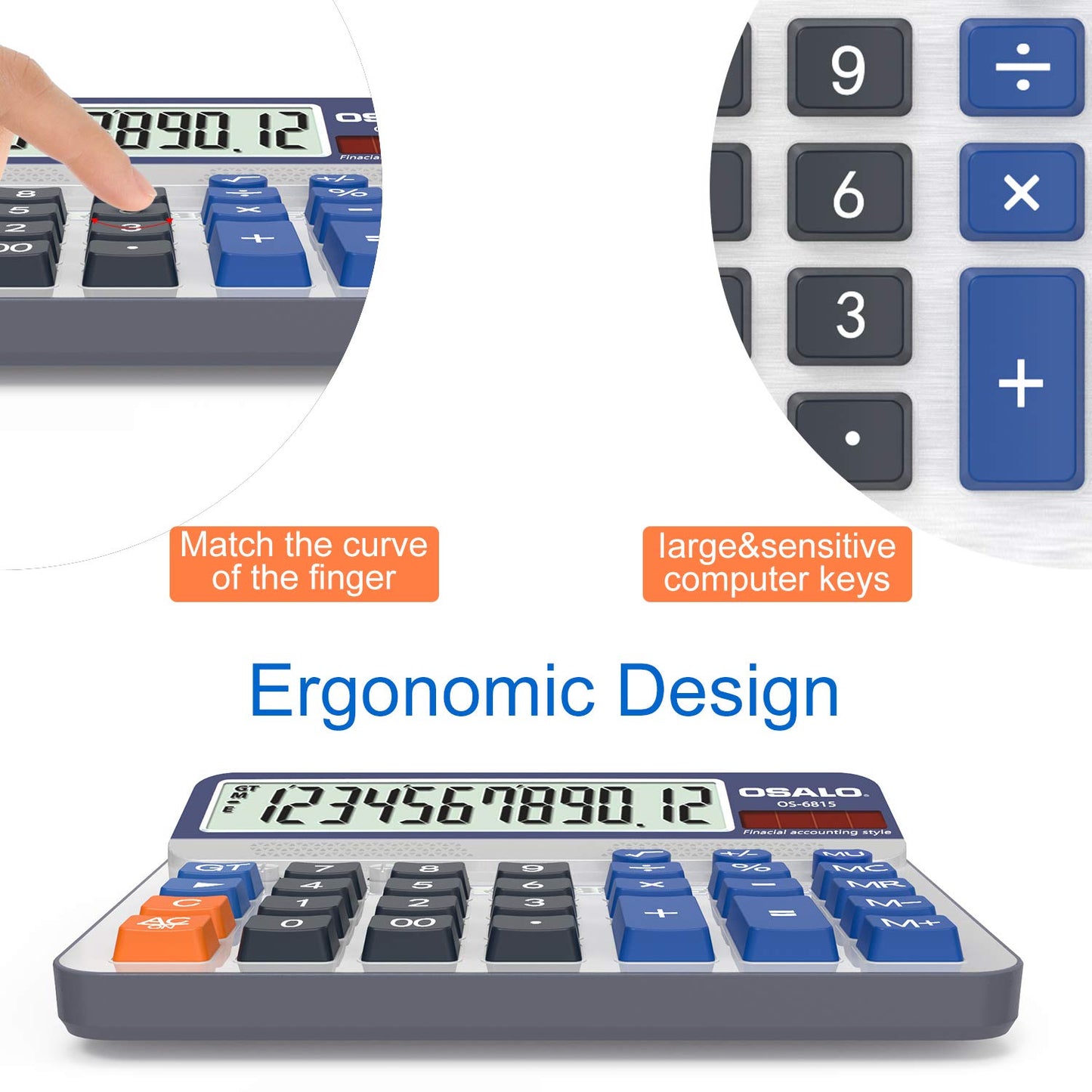 Desktop Calculator Extra Large 5-Inch LCD Display 12-Digit Big Number Accounting Calculator with Giant Response Button, Battery & Solar Powered