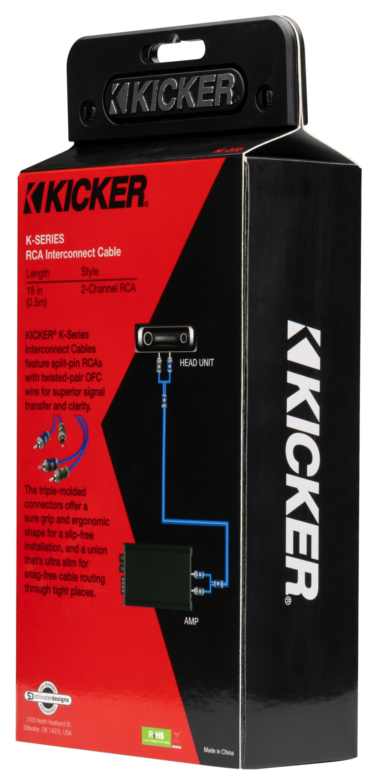 KICKER KI205 K-Series 2-Channel RCA Interconnect Cable (46KI205), 18 Inches, 0.5 M