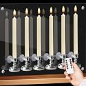 GenSwin Window Flameless Taper Candles with Remote & Timer, Battery Operated LED Candle Flickering Warm 3D Wick Light with Suction Cups, Set of 6 Real
