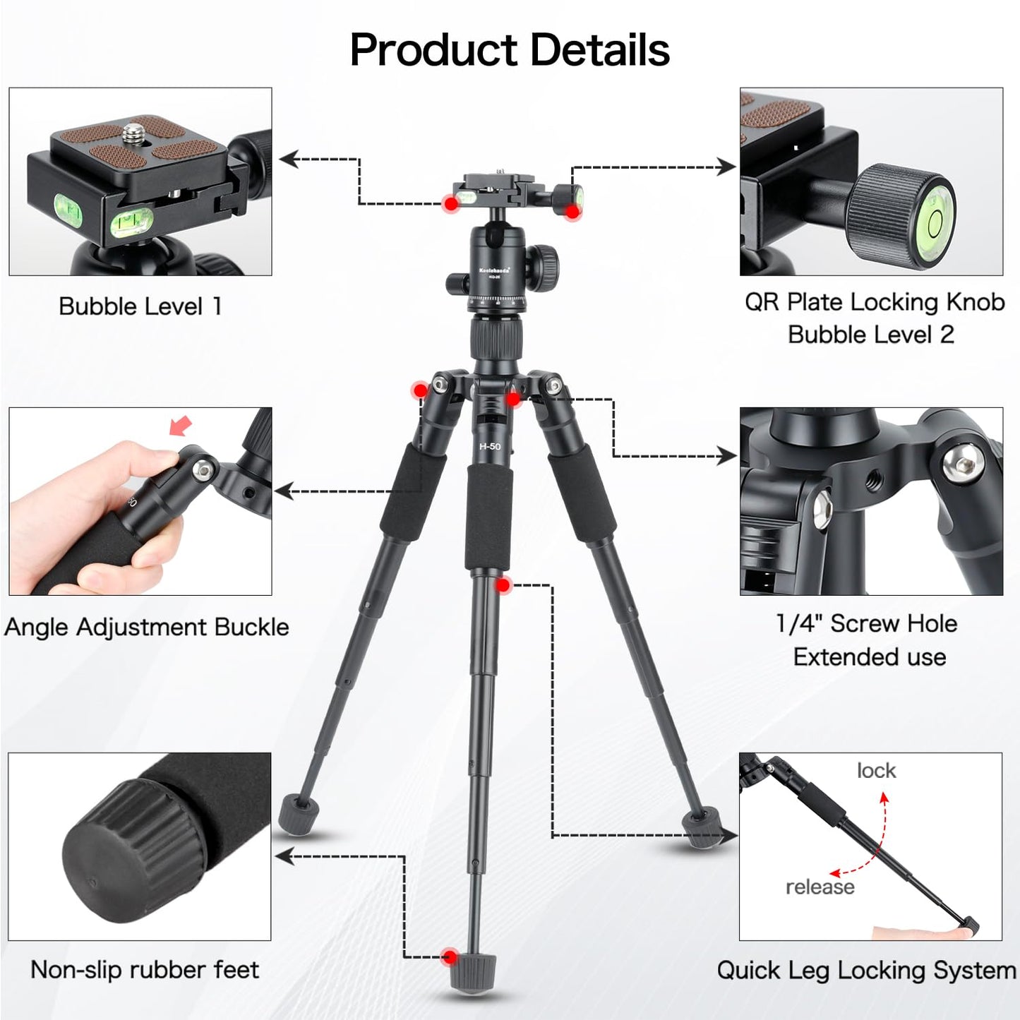 Koolehaoda Compact Mini Tripod, 20" Desktop Tripod with 360° Ball Head Aluminum Portable Small Tabletop Tripod Stand for DSLR Camera Video Camcorder