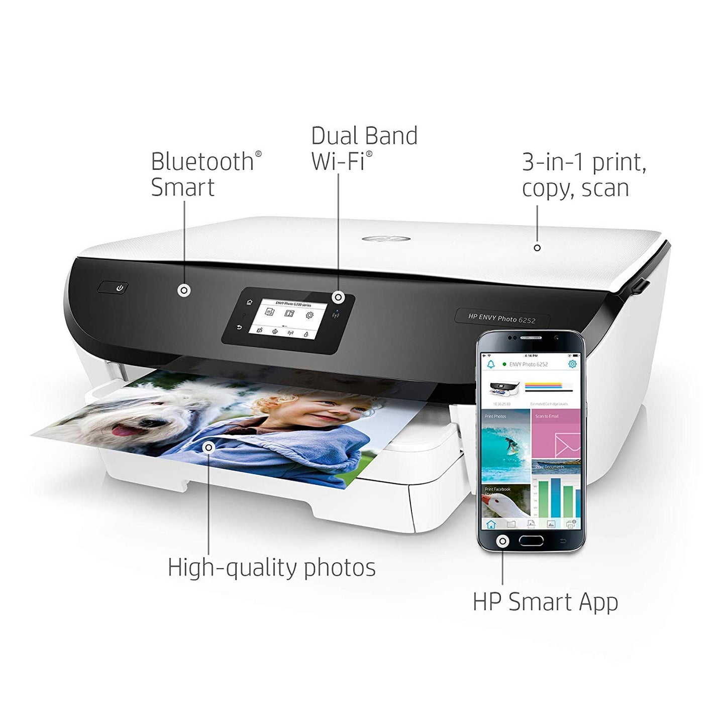 HP Envy Photo 6252 All-in-One Photo Printer with Wireless Printing, Instant Ink Ready (K7G22A)