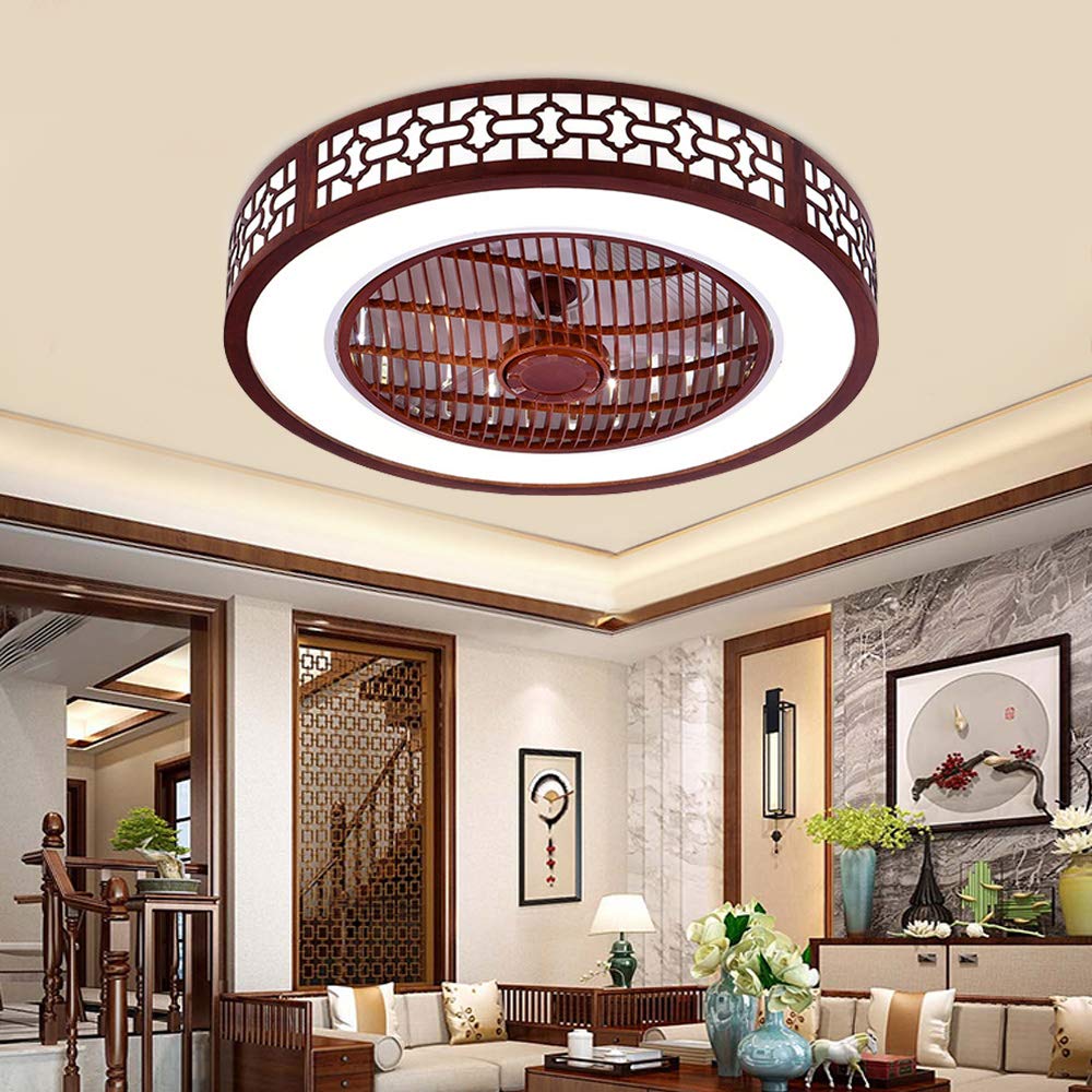 22 Inch Ceiling Fan with Light and Remote Control,Modern LED Semi Flush Mount Light Fandelier,Wood Design,3 Colors 3 Speeds,Enclosed Fan,Quiet