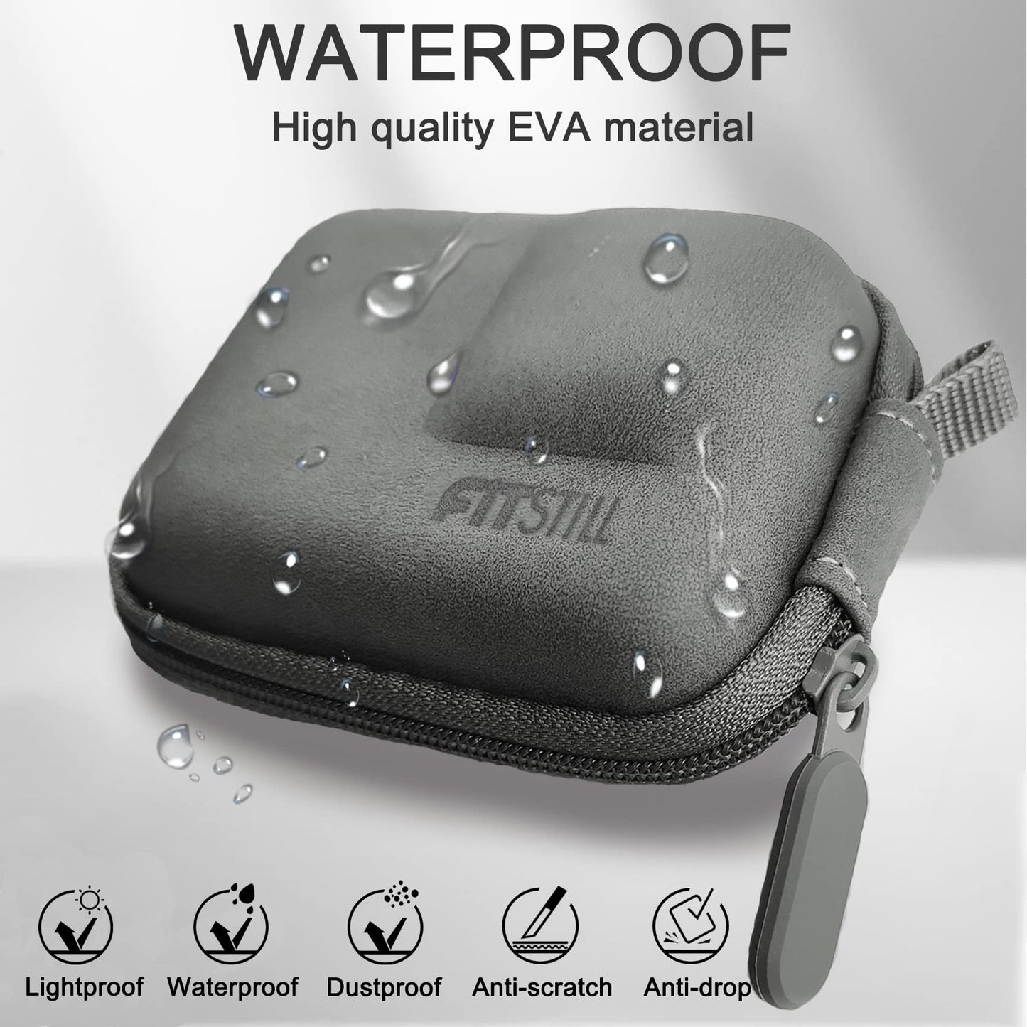 FiTSTILL Grey PU Mini Carrying Case for Go Pro Hero 13/12/11/10/9/8/7/(2018)/6/5 Black,Hard Shell Travel Storage Case for DJI Osmo