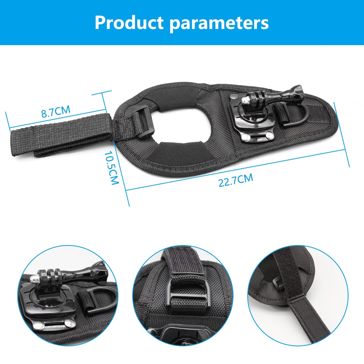 Haoyou 360 Degree Rotating Hand Strap Mount, Compatible with Gopro Hero 13 12 11 10 9 8 7 6 5 4 3+ 3 Session AKASO DJI OSMO and Other Action Cameras