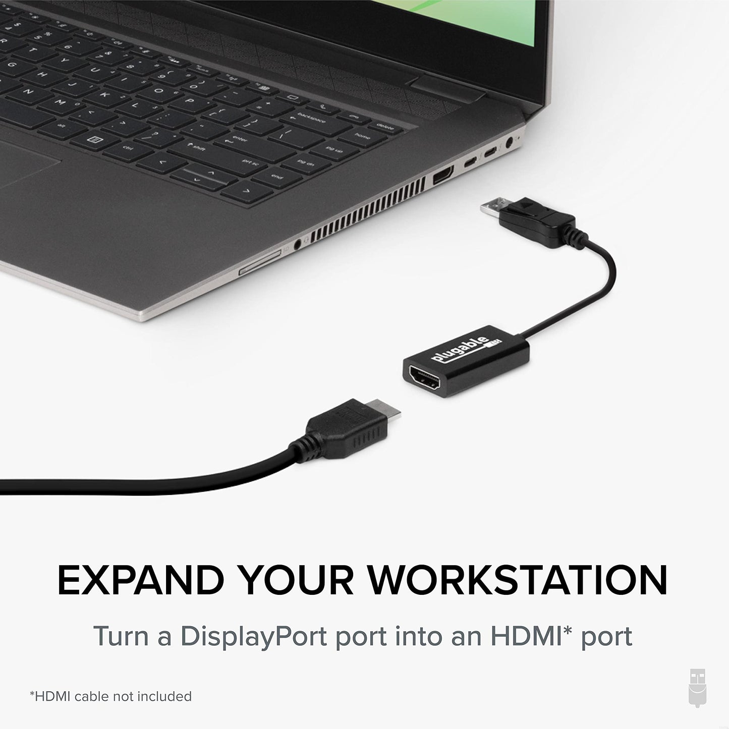 Plugable Active DisplayPort to HDMI Adapter, Uni-Directional, Driverless, Adapts Any Full-Sized DP Port to Enable Connecting a HDMI Cable and Display