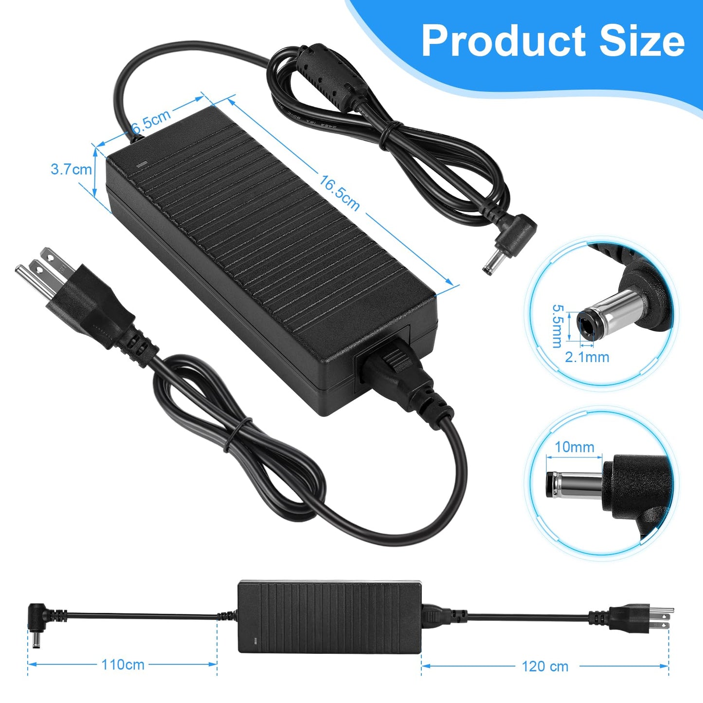 HOUHUI 12V 10A Power Supply 120W AC/DC Adapter, 100V-240V AC to 12V 10A Max DC Converter Power Adapter 12 Volt Transformer with 5.5 x 2.1mm/2.5mm Tip…