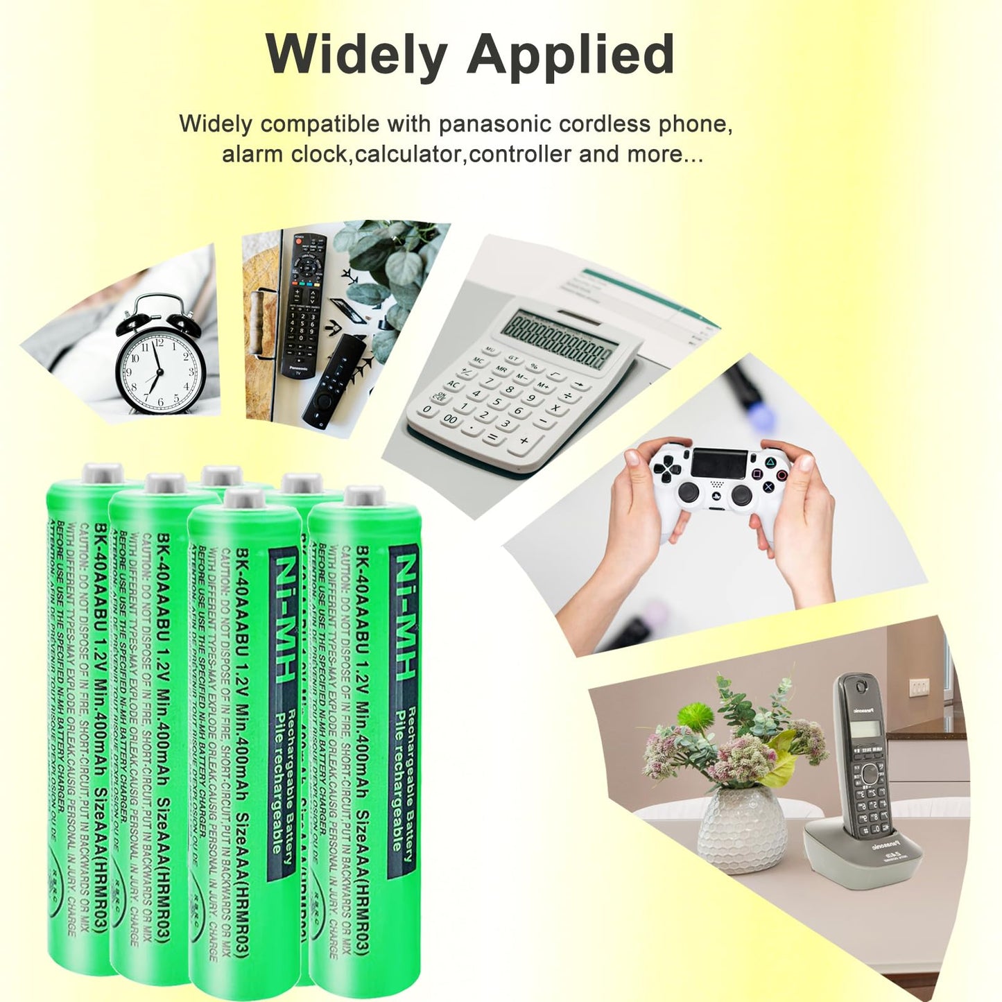 HIECTPRO BK-40AAABU NI-MH AAA Rechargeable Battery 1.2V 400mah 6Pack AAA NiMH Batteries for Panasonic Cordless Phones, Remote Controls, Electronics