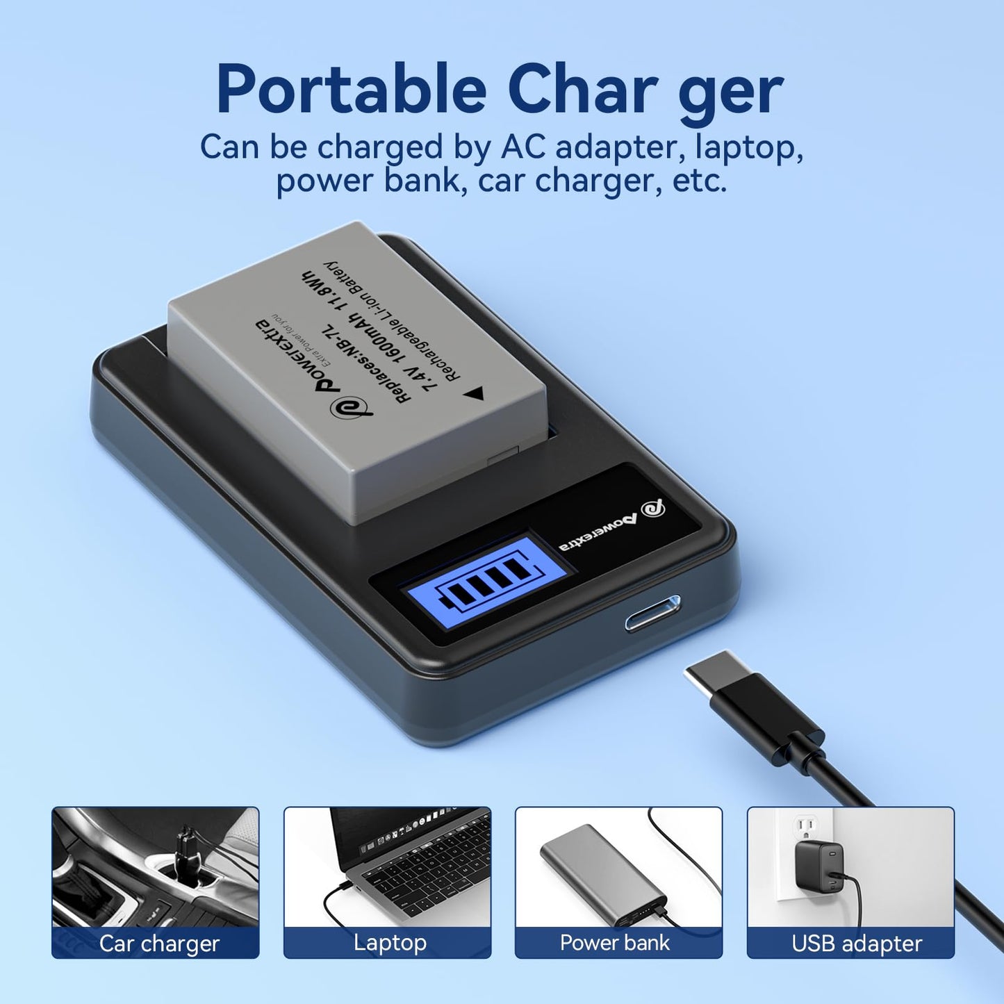 Powerextra NB-7L 2-Pack 1600mAh 7.4V Battery and Charger for Canon PowerShot G10 G11 G12 SX30 is Digital Camera