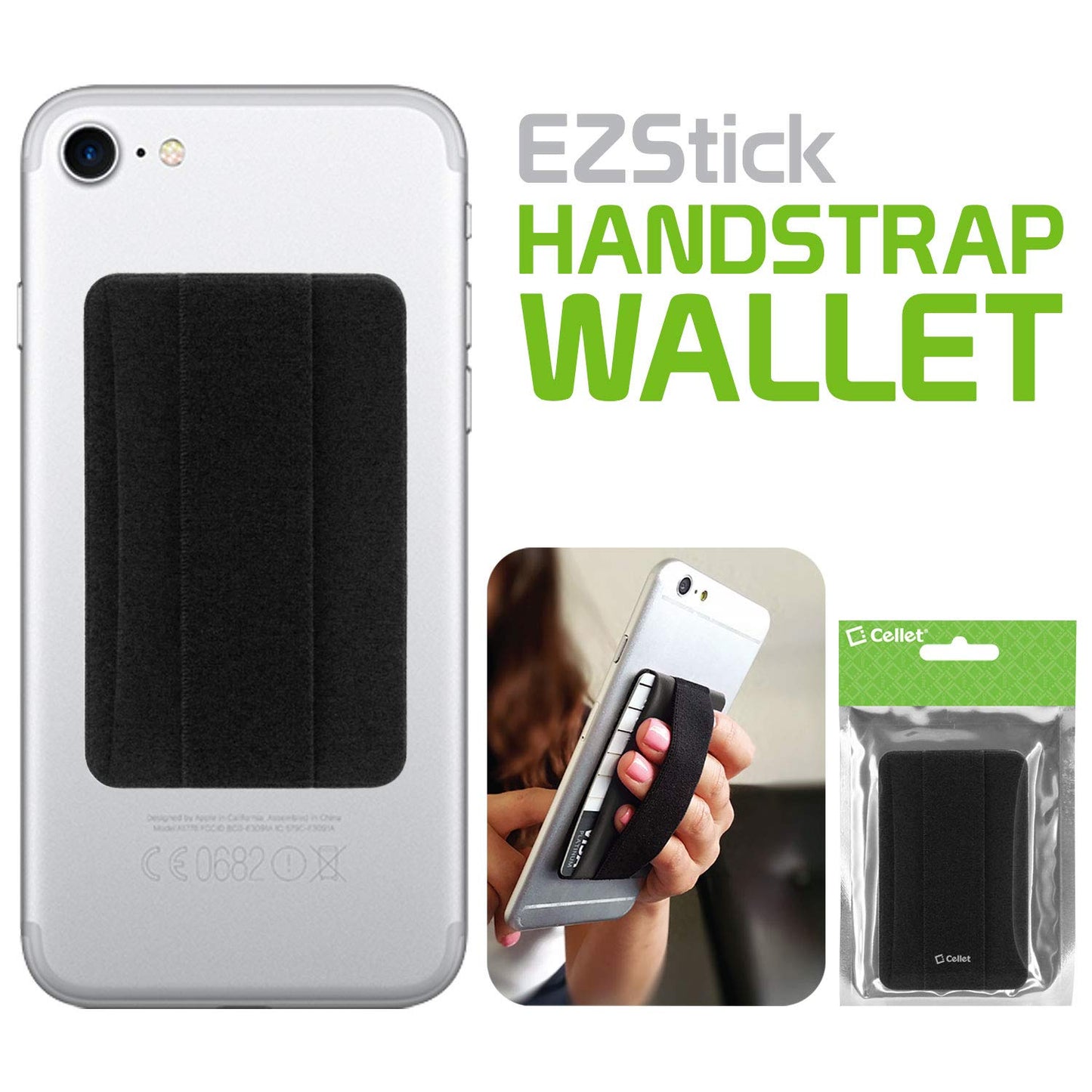 Cellet EZStick Self Adhesive Slim ID and Credit Card Holder Stick-On Phone Wallet and Holding Strap Compatible with Phone 11/11 Pro Xr Xs/Max X 8/Plus