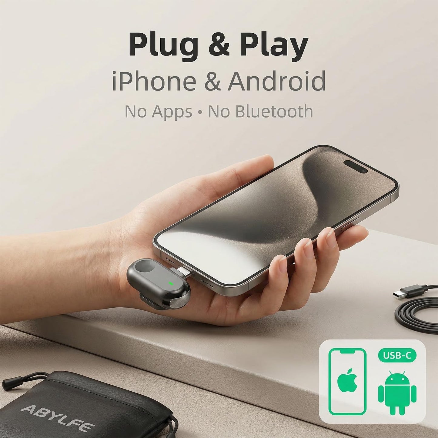 ABYLFE Wireless Lavalier Microphone for iPhone Android, Magnetic Mini Mic for Video Recording Live Stream, 2-in-1 Plug & Play Lapel Professional Mic