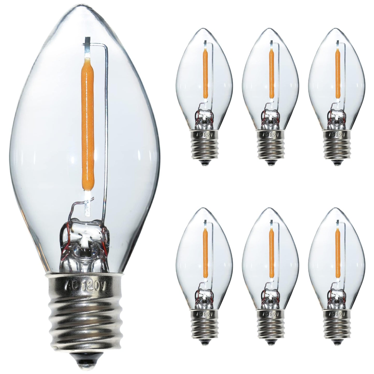 FANNIS 6 Pack C7 LED Night Light Bulbs,E12 Candelabra Base Bulb 5 Watt Equivalent, 0.5W Lightbulbs 25000 Hours 2700K Warm White LED Replacement Bulbs