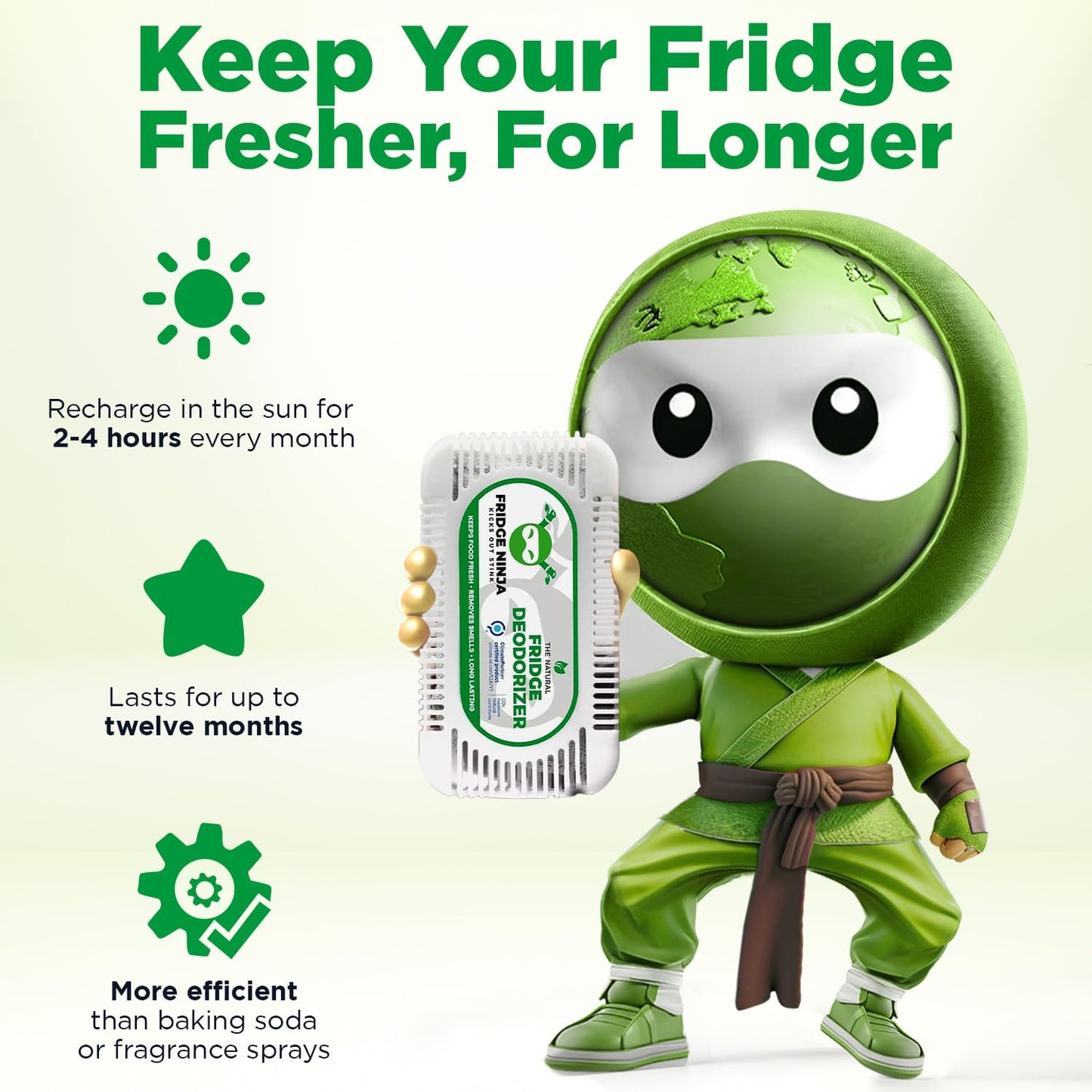 Fridge Ninja Fridge Deodorizer, More Effective Than Baking Soda, 2 Pack