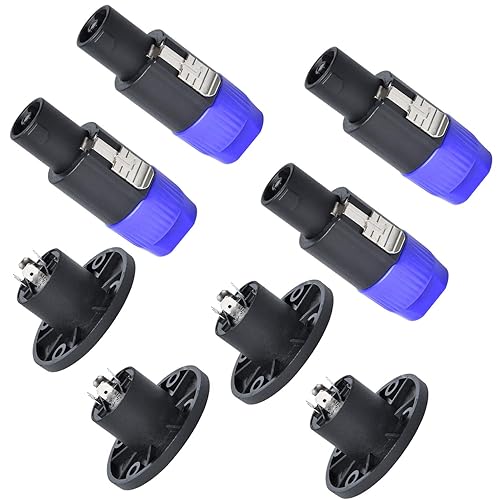Supkiir 8 Pack Audio Speaker Plug Kit, Including 4Pcs 4 Pole Speaker Plug and 4Pcs 4 Pole Square Female Panel Mount Socket Compatible with Neutrik