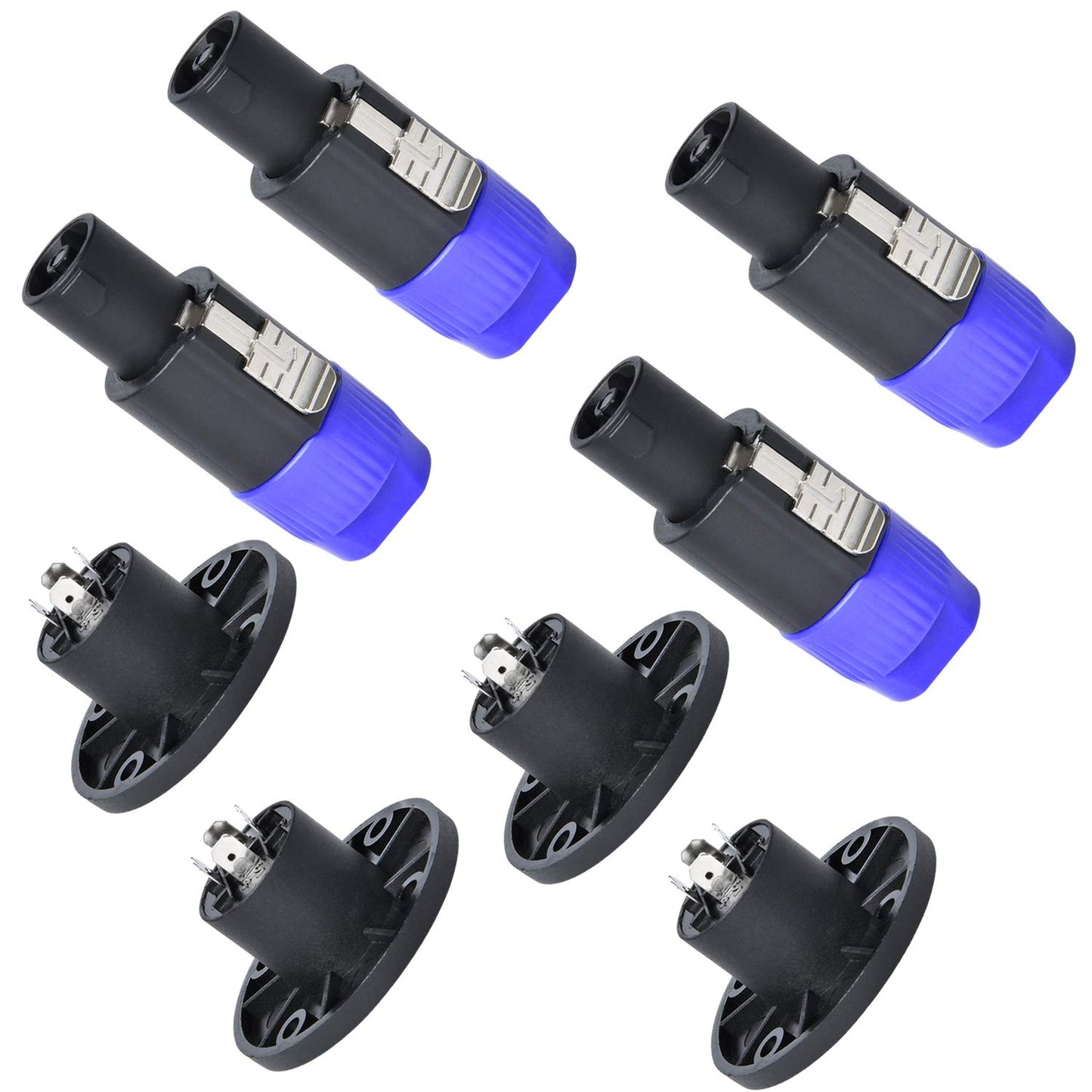 Supkiir 8 Pack Audio Speaker Plug Kit, Including 4Pcs 4 Pole Speaker Plug and 4Pcs 4 Pole Square Female Panel Mount Socket Compatible with Neutrik