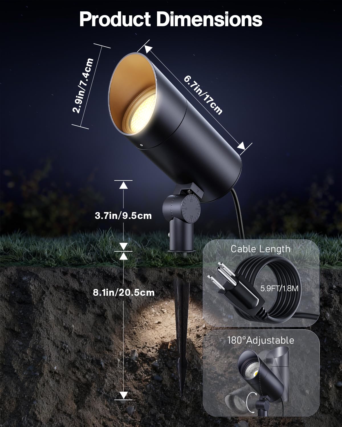 HIBOITEC 2 Pack 30W Outdoor LED Spot Lights 120V Plug in Flag Pole Light 3000LM 3000K Warm White Waterproof Landscape Spotlight for Yard Garden Tree